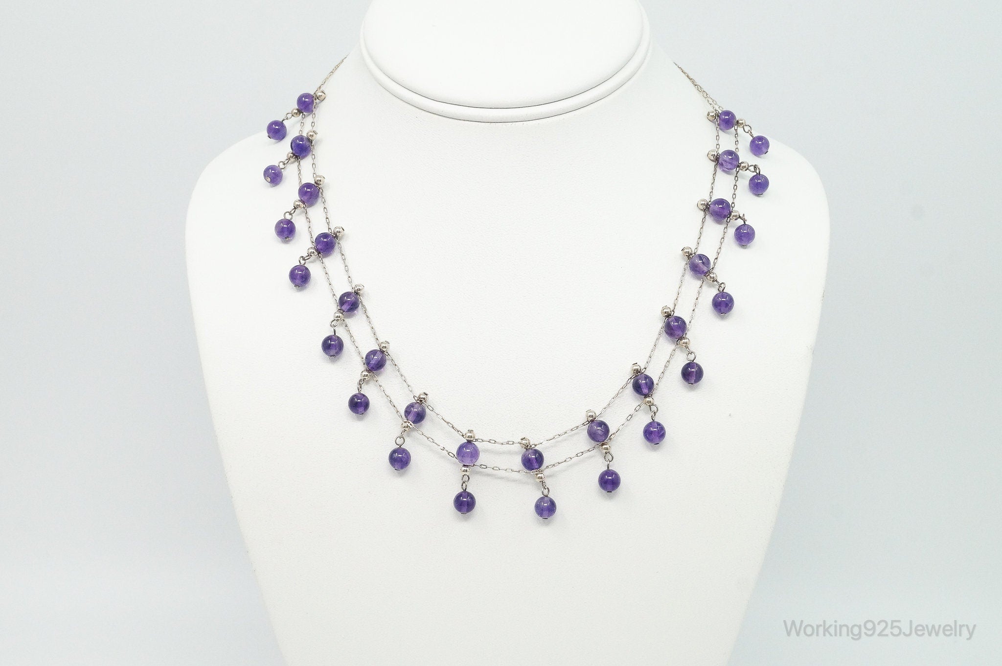 Vintage Double Strand Amethyst Sterling Silver Necklace