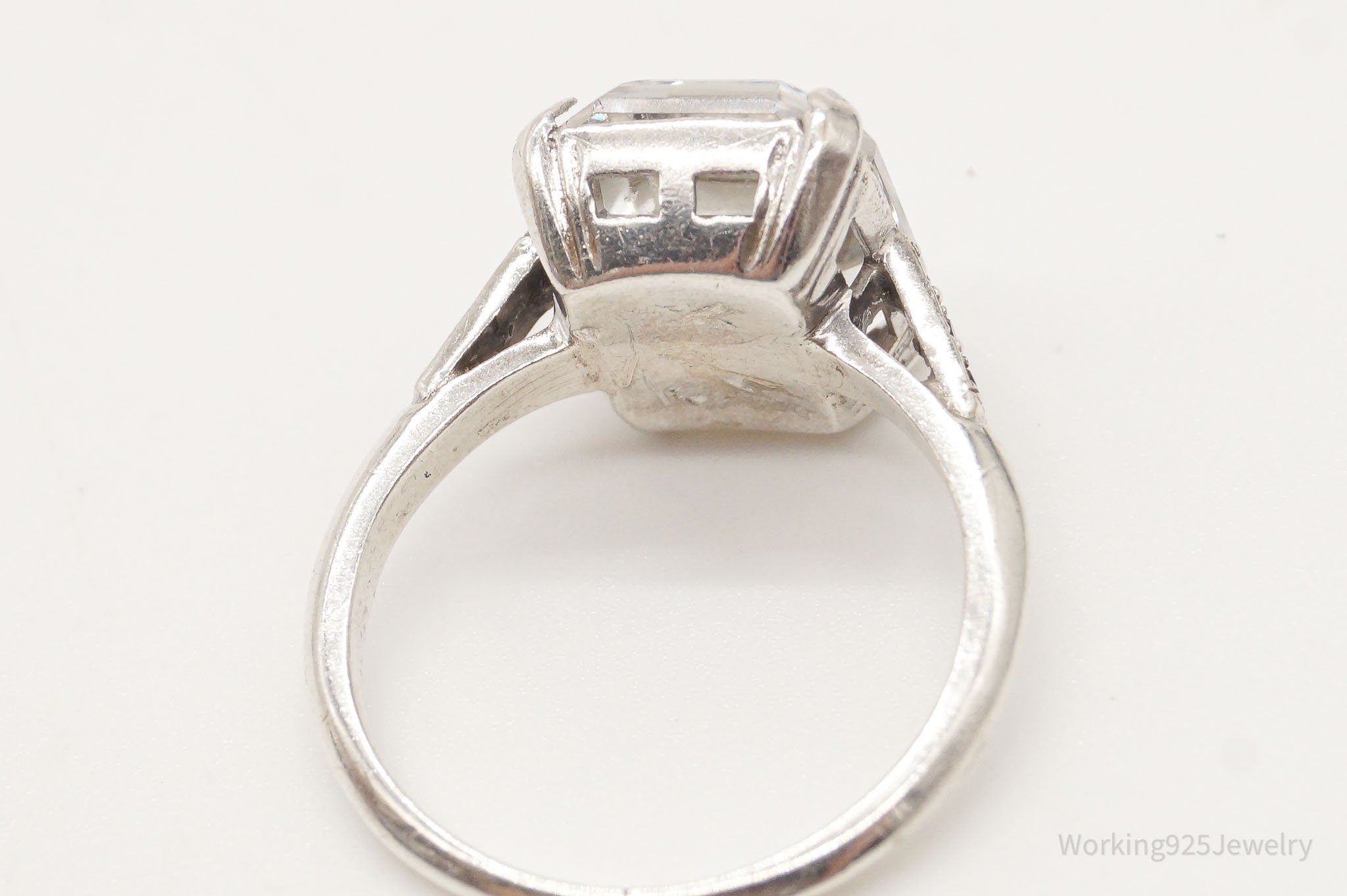 Antique Faux Diamond Sterling Silver Ring - Size 6.75