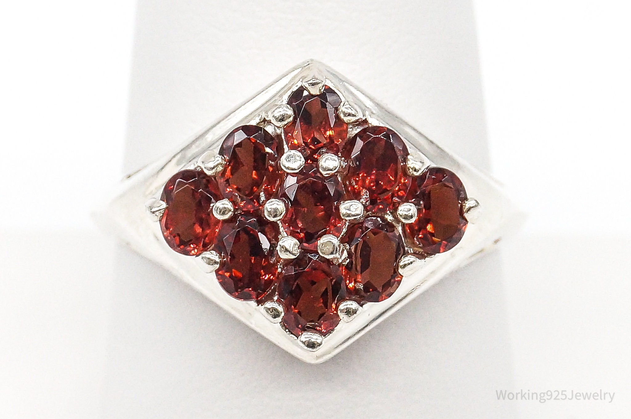 Garnet Sterling Silver Ring - Size 8.75