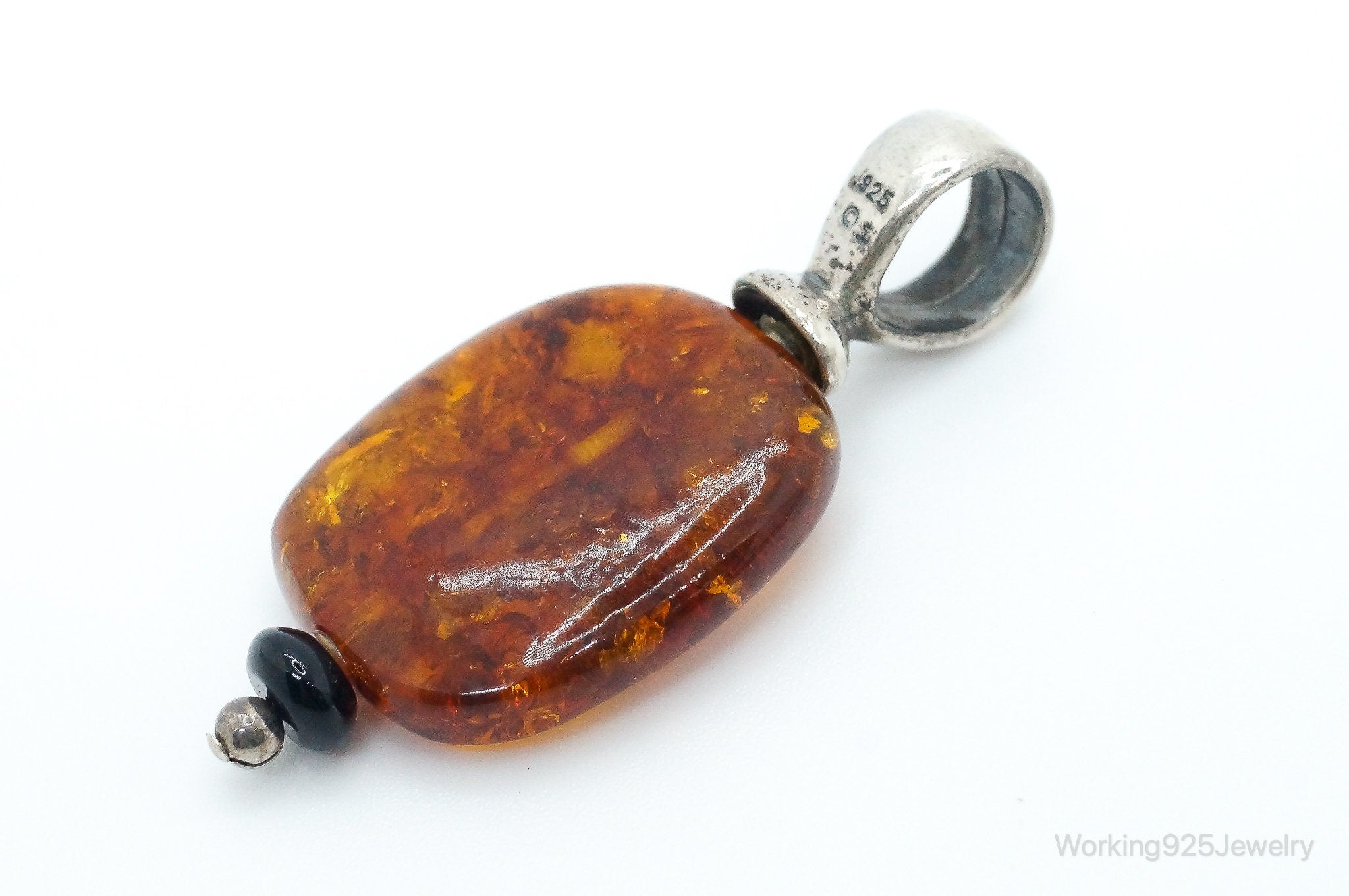 Large Vintage Baltic Amber Sterling Silver Necklace Pendant