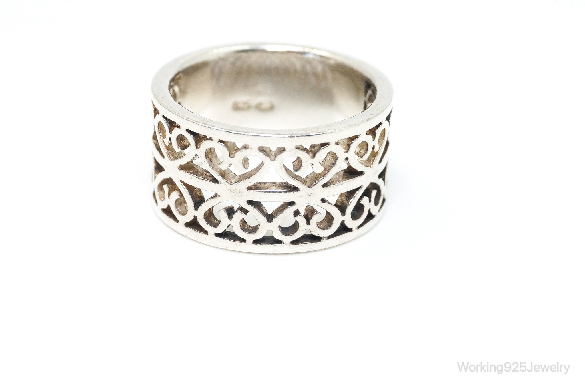 Vintage Designer BOMA Scroll Hearts Sterling Silver Band Ring - SZ 6