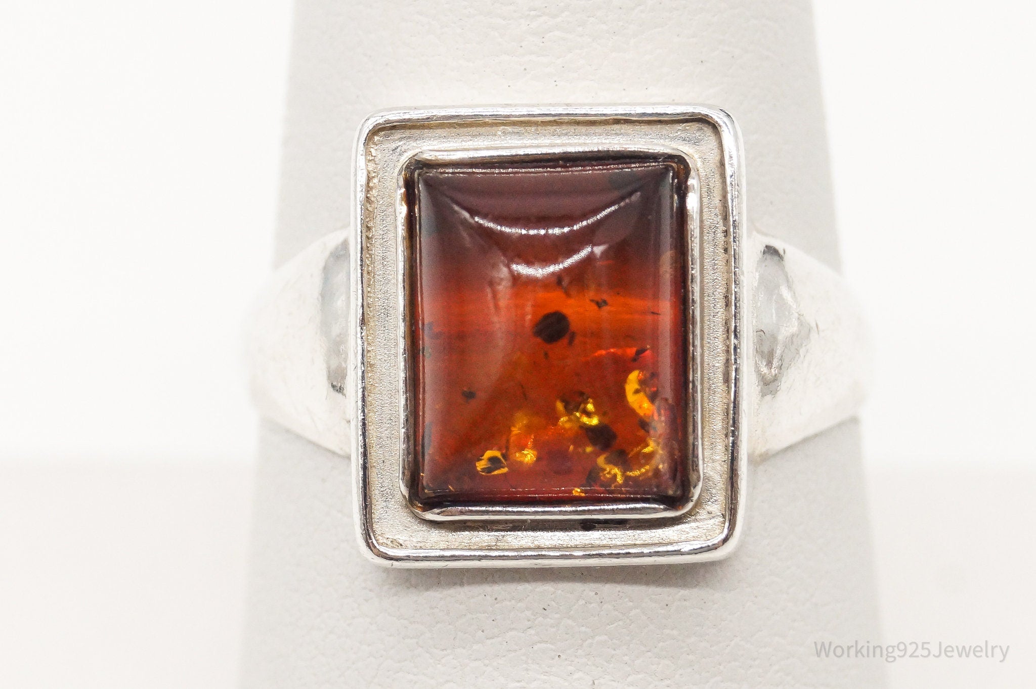 Vintage Amber Sterling Silver Ring - Size 8.25