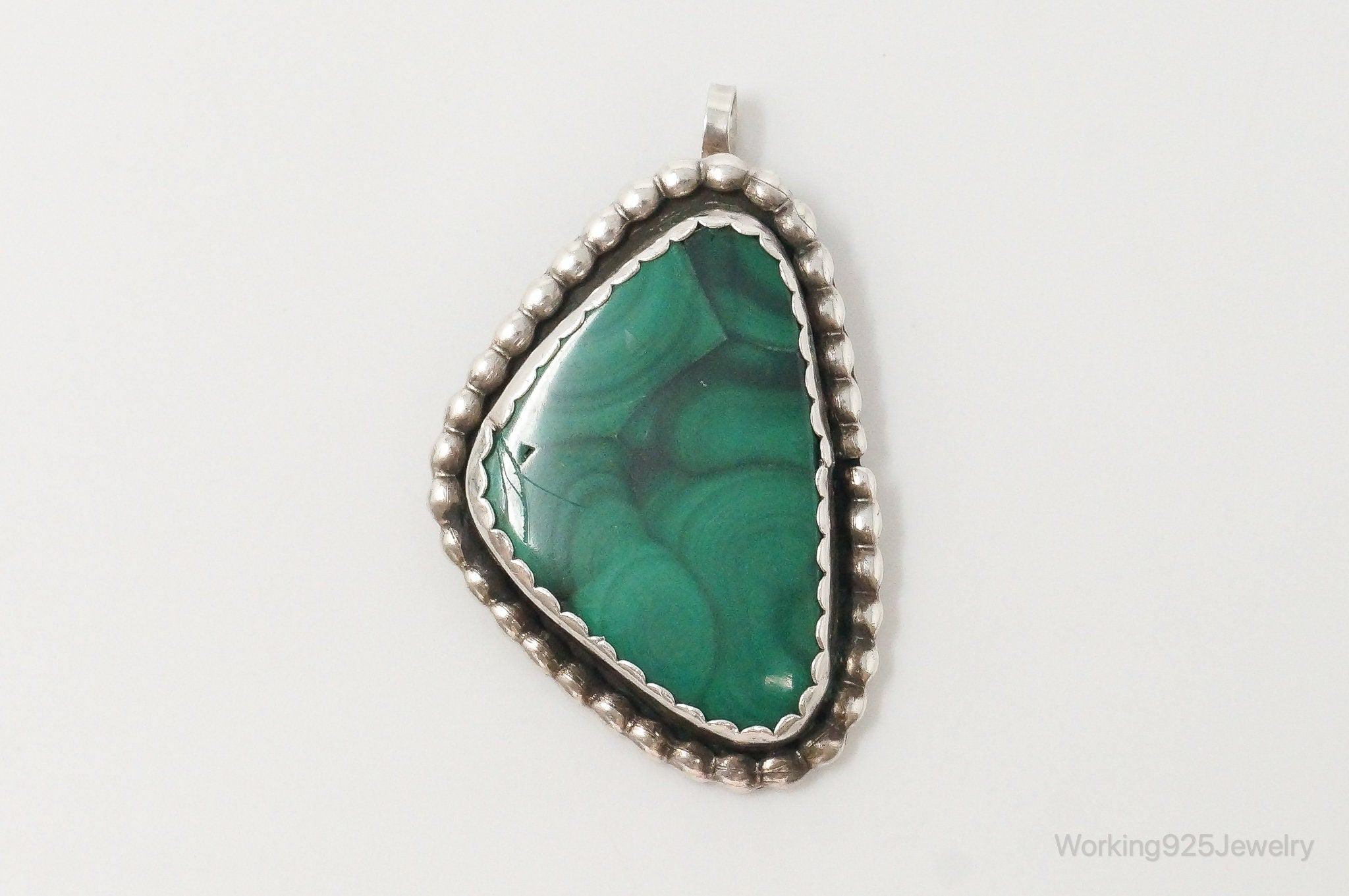 Large Vintage Native American Unsigned Malachite Sterling Silver Pendant