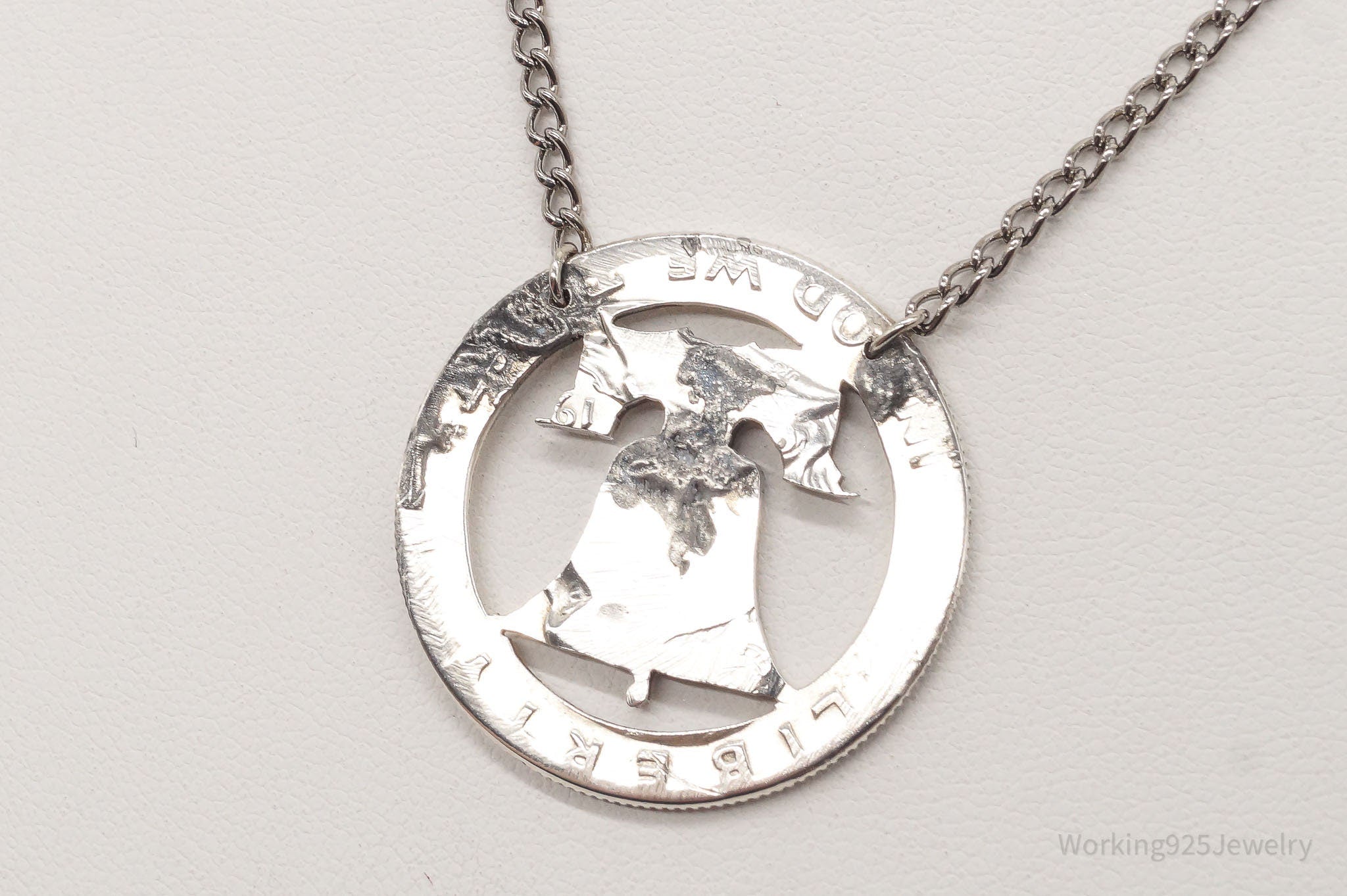 Vintage Half Dollar Coin Cut Out Pendant Silver Chain Necklace