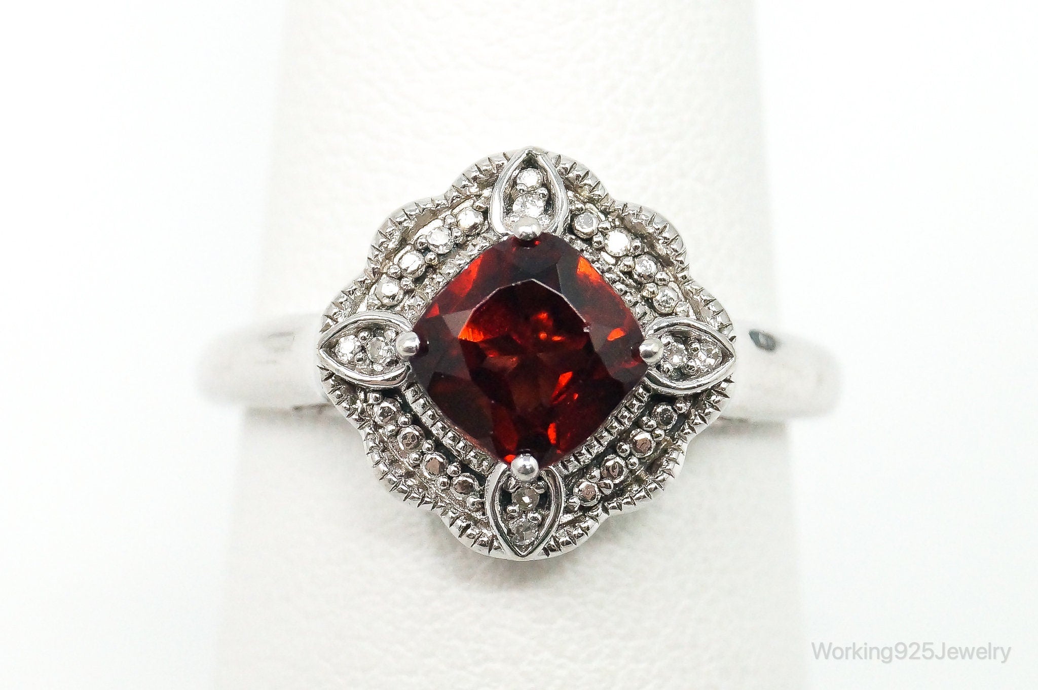 Vintage Garnet Cubic Zirconia Sterling Silver Ring - Size 7