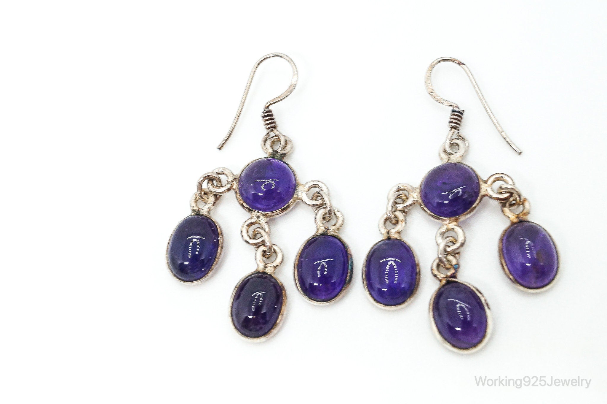 Vintage Amethyst Chandelier Dangle Sterling Silver Earrings