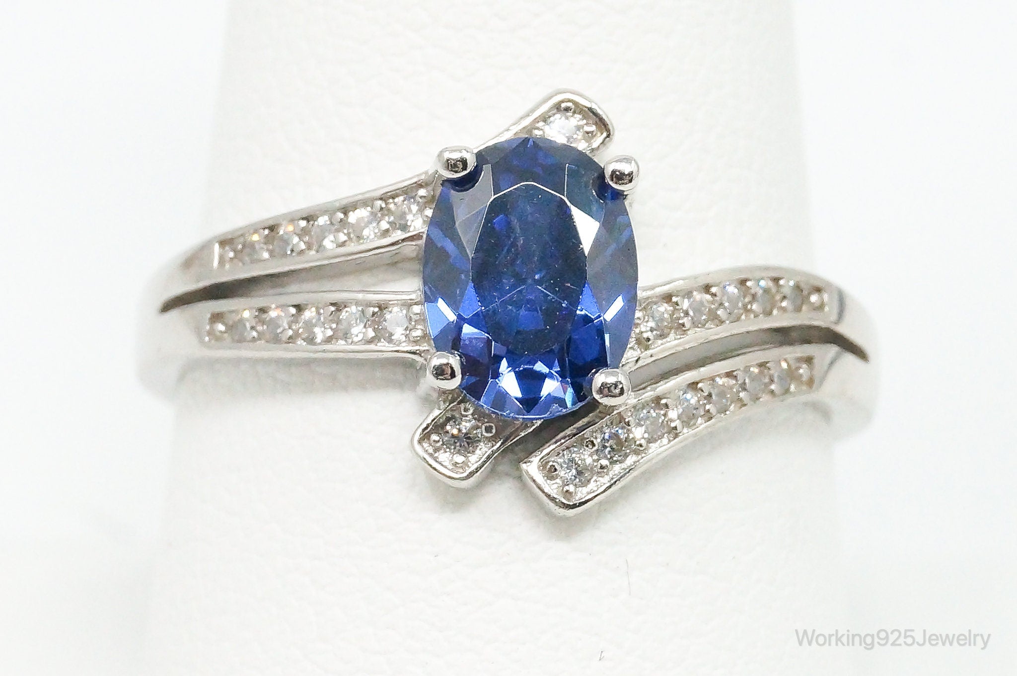 Lab Sapphire Cubic Zirconia Sterling Silver Ring - Size 9.5