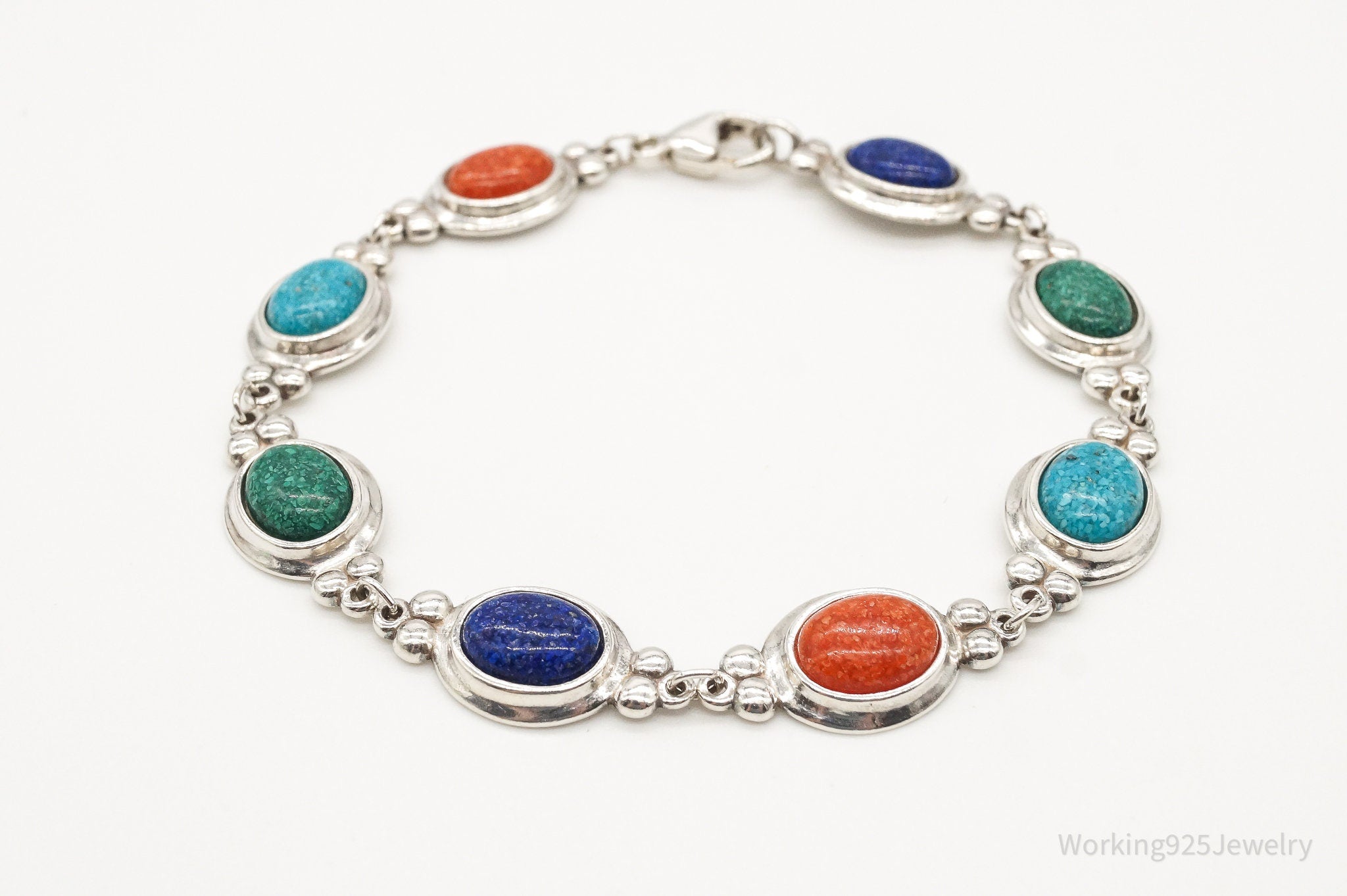 Vintage Designer CCO Multi Gemstone Sterling Silver Bracelet