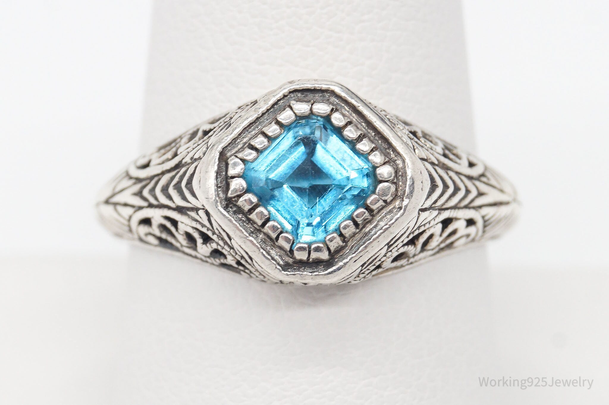 Vintage Designer CNA Blue Topaz Sterling Silver Ring - Size 10