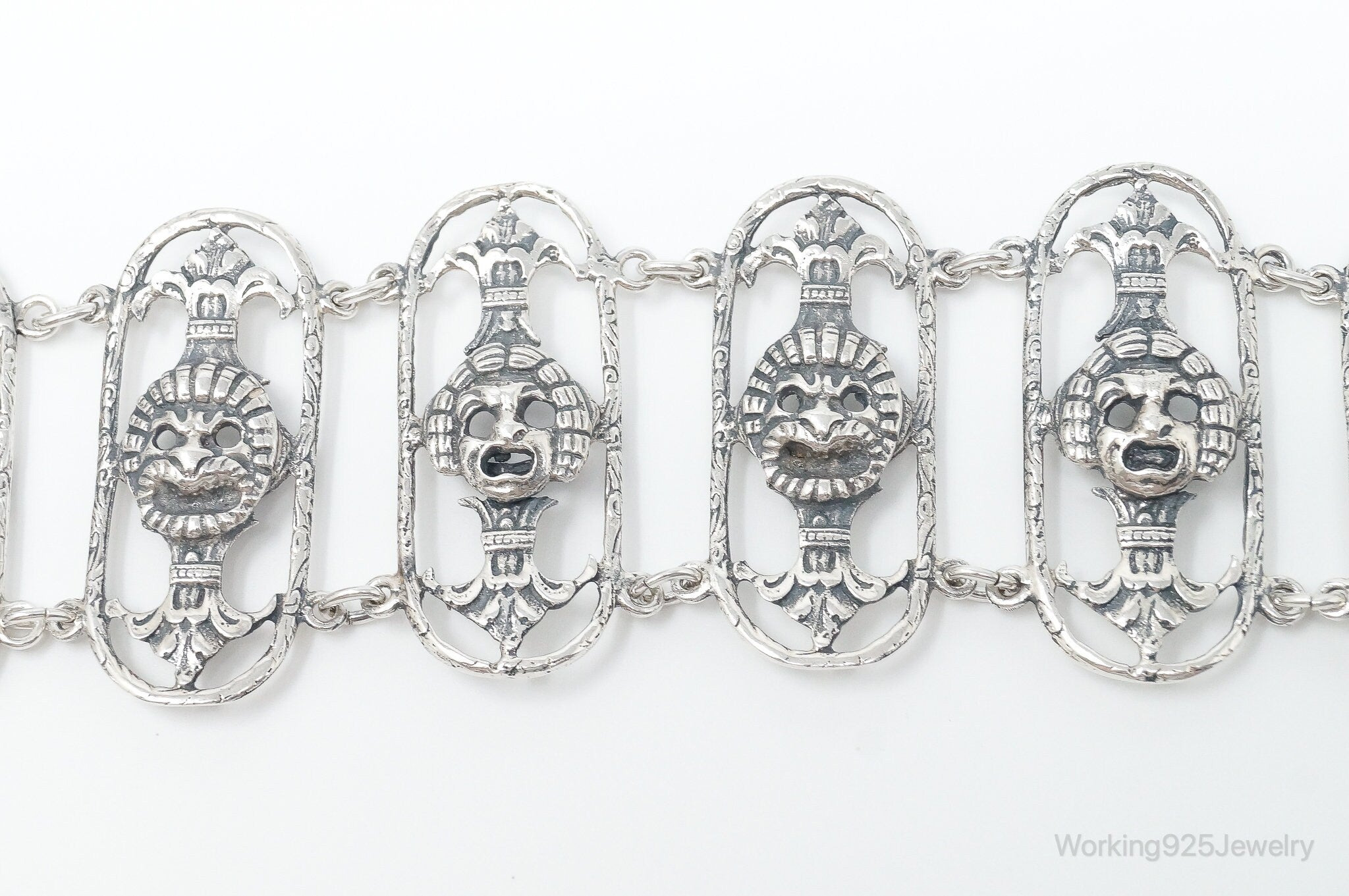 Antique Mask Sterling Silver Panel Bracelet