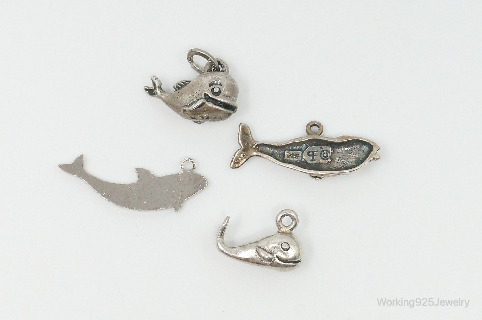 Vintage Antique Whales Sterling Silver Charms Lot