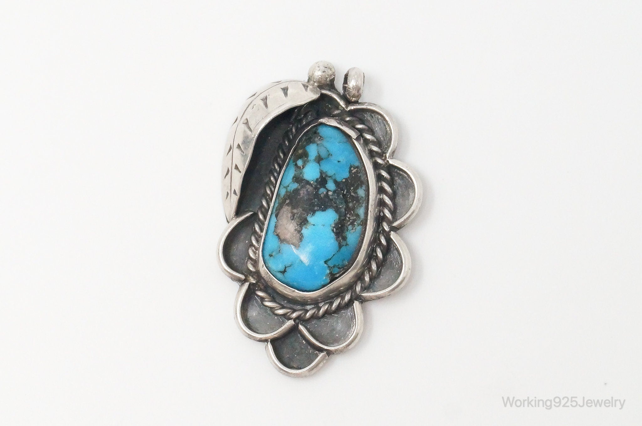 Large Vintage Native American Unsigned Turquoise Sterling Silver Pendant