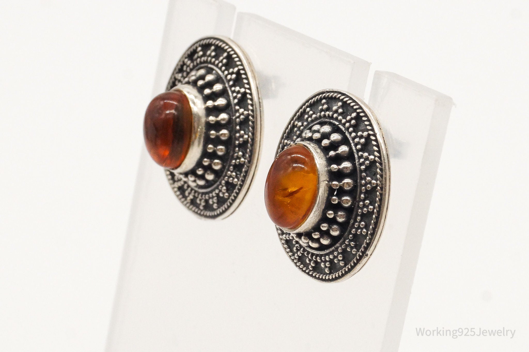 Vintage Designer Boma Amber Sterling Silver Earrings