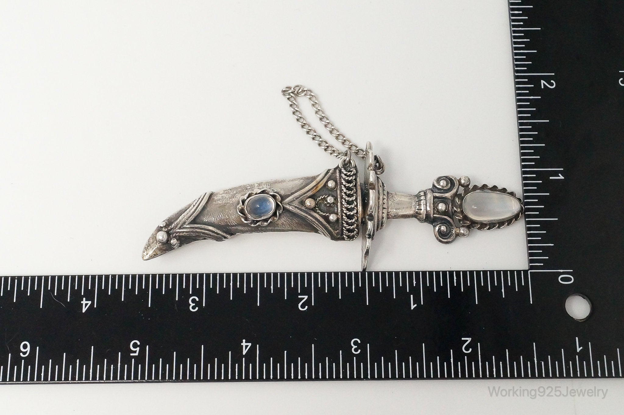 Large Antique Moonstone Sword Dagger Pin Brooch