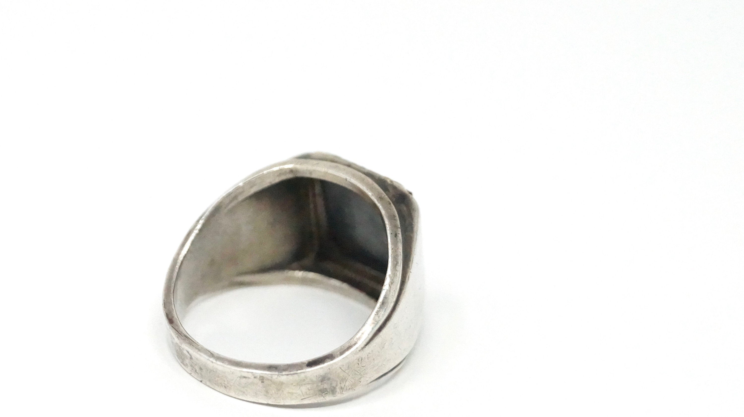 Vintage Designer Signed Hematite Sterling Silver Ring - Size 12