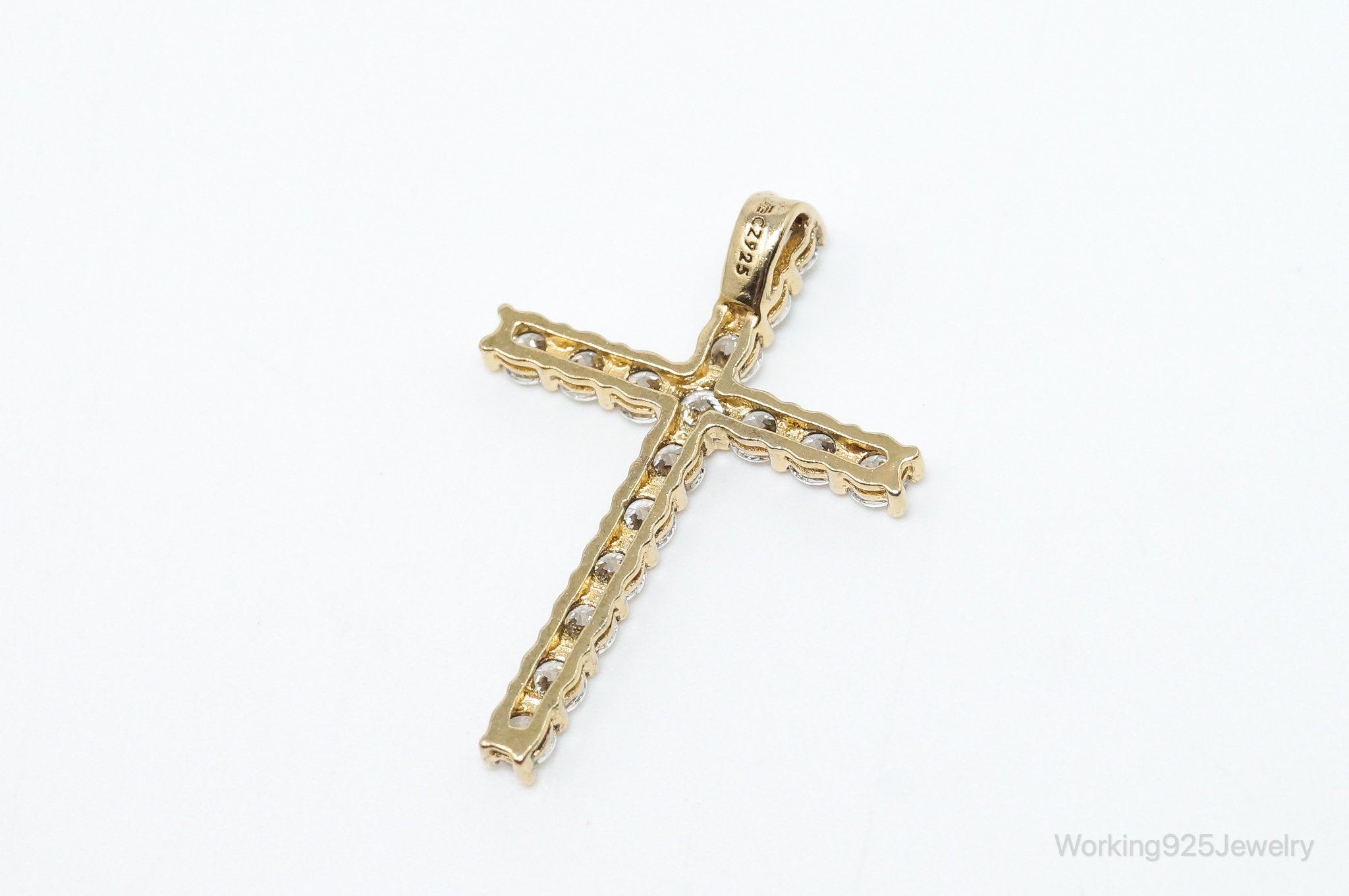 Vintage Cubic Zirconia Gold Vermeil Cross Sterling Silver Pendant