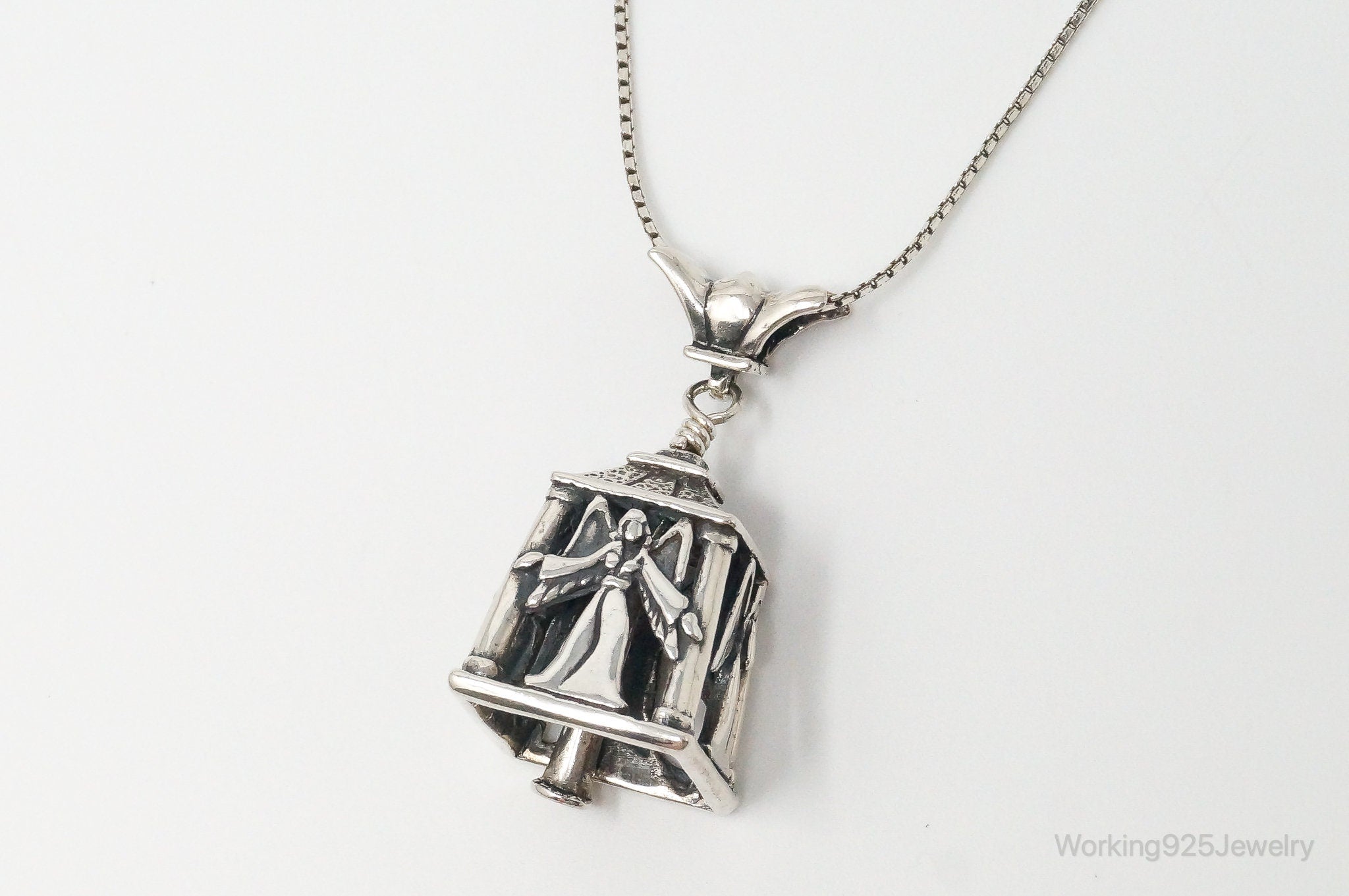 Four Sided Angel Bell Sterling Silver Necklace