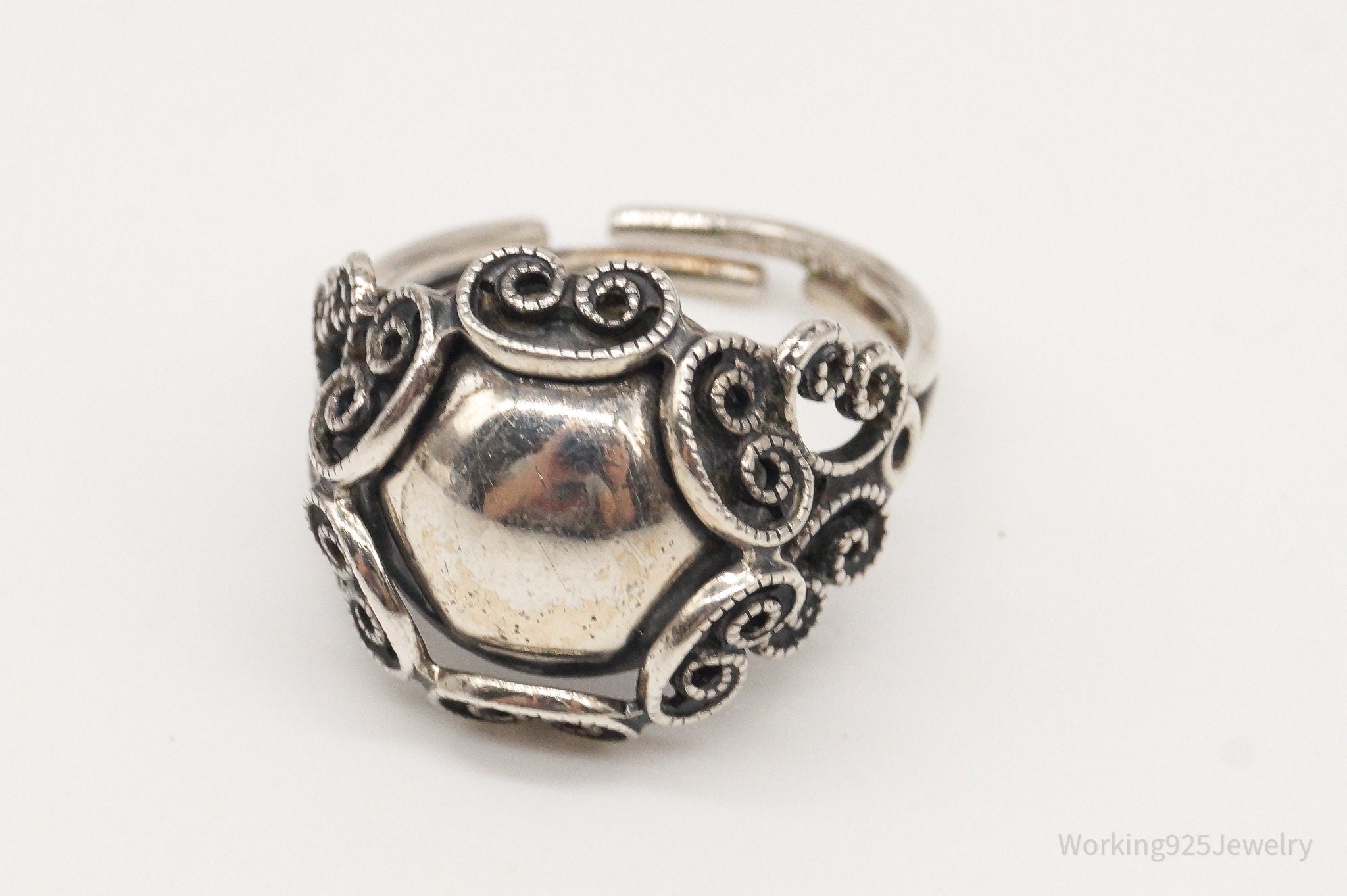 Vintage Antique Designer Beau Filigree Sterling Silver Ring - Size 6 Adjustable