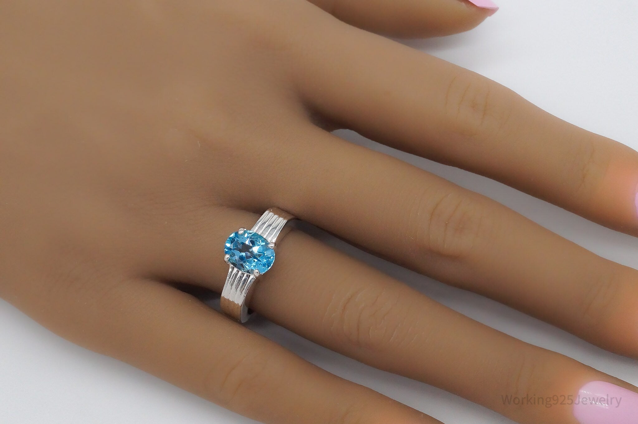 Vintage Blue Topaz Sterling Silver Ring - Size 6.75