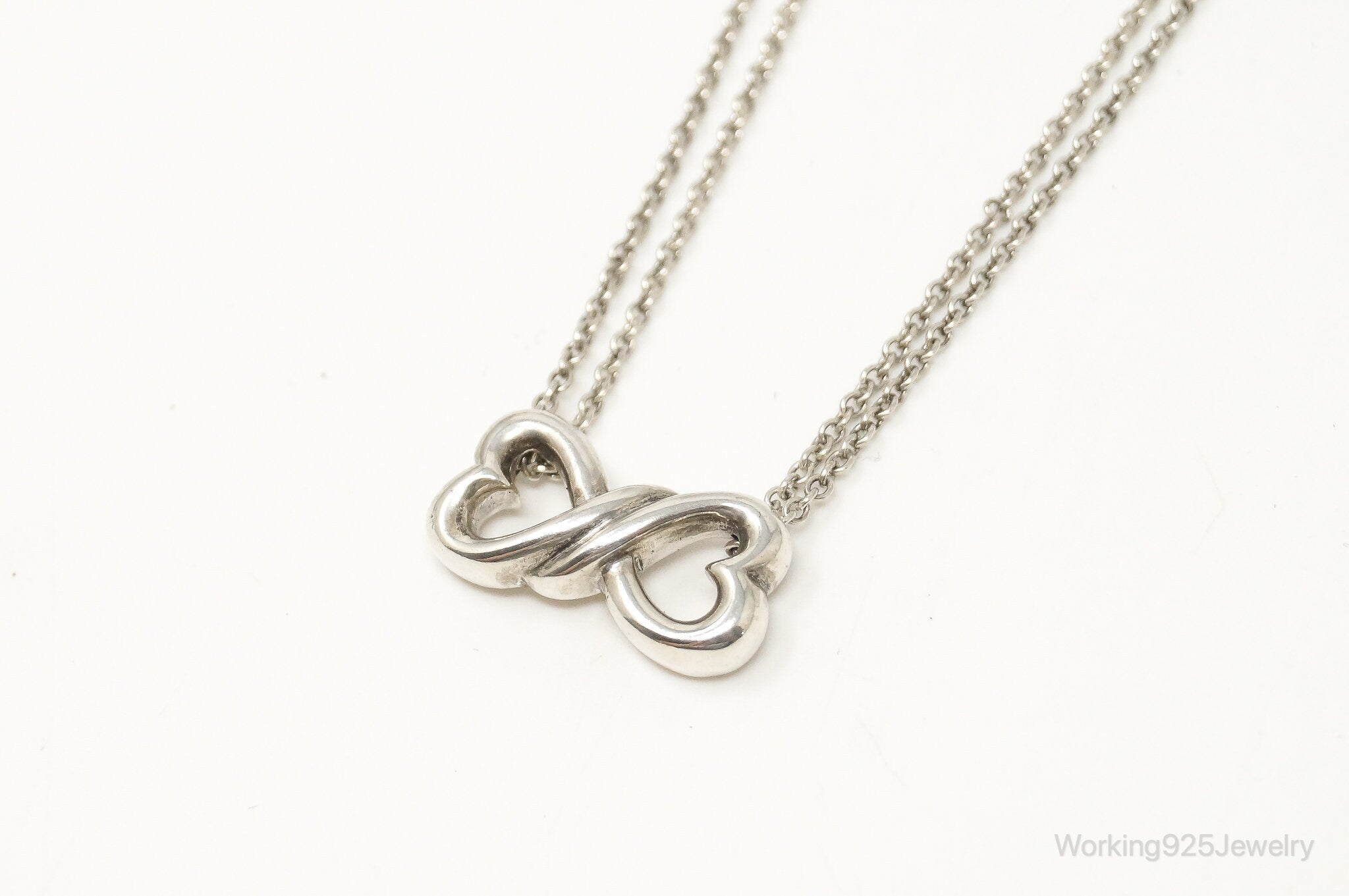 Vintage Open Linked Hearts Lovers Infinity Sterling Silver Necklace