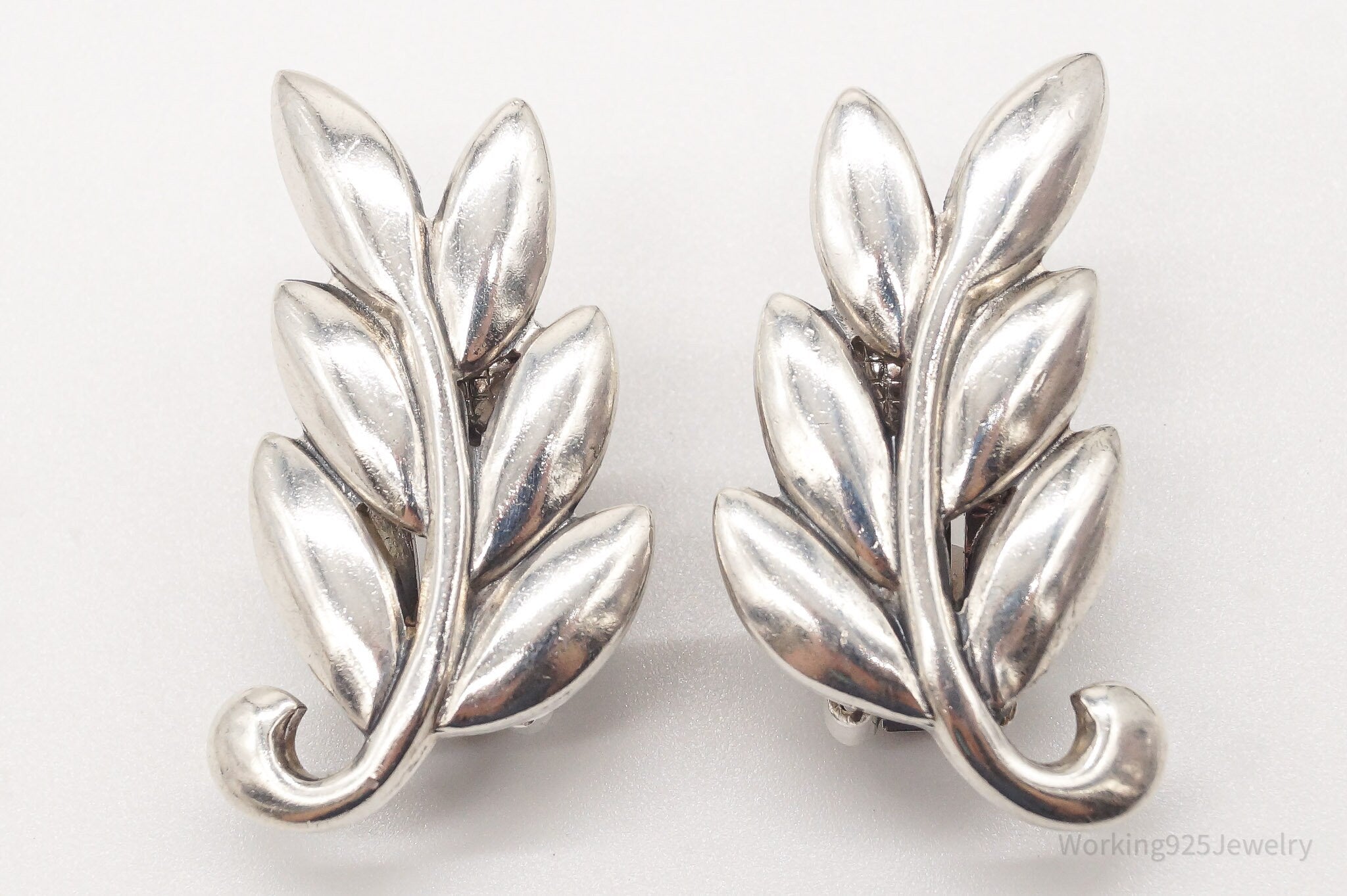 Vintage Designer Danecraft Modernist Branch Sterling Silver Clip On Earrings