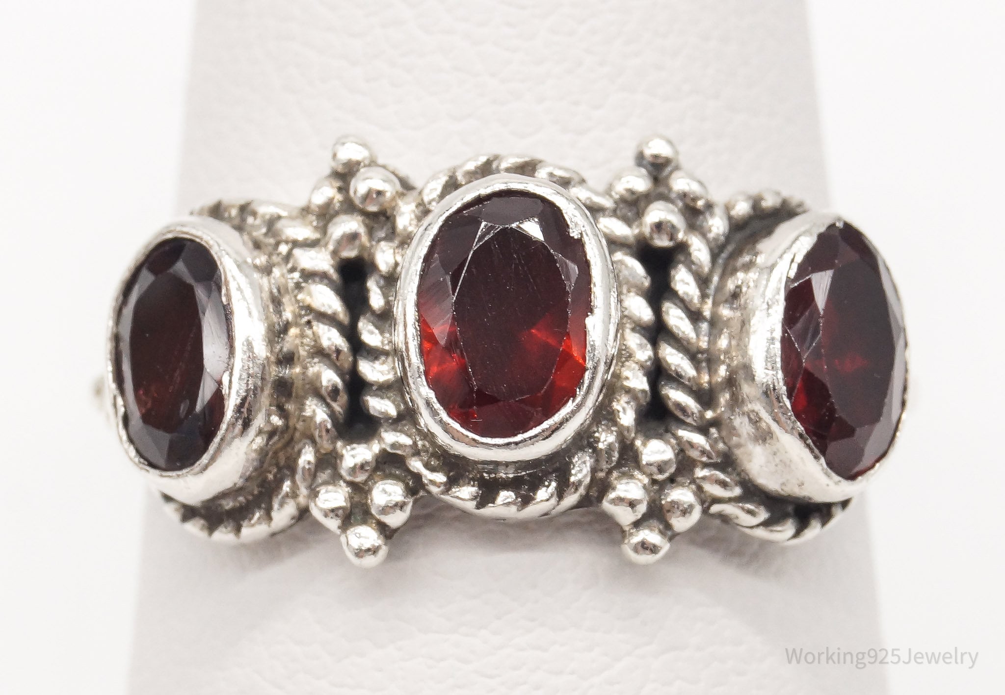 Vintage Garnet Sterling Silver Ring - Size 8