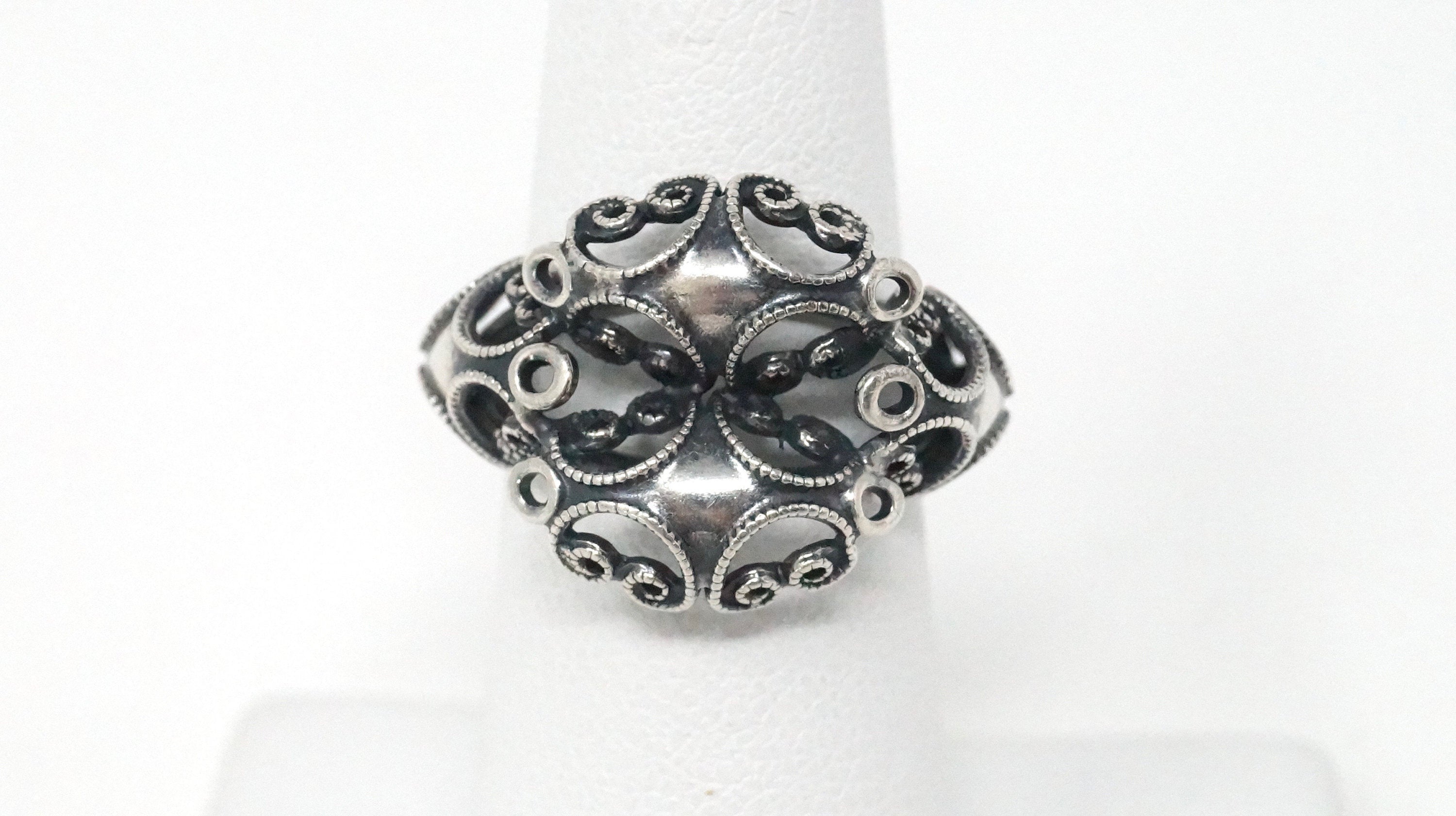 Vintage Designer Beau Motif Modernist Swirl Heart Sterling Silver Ring Sz 6