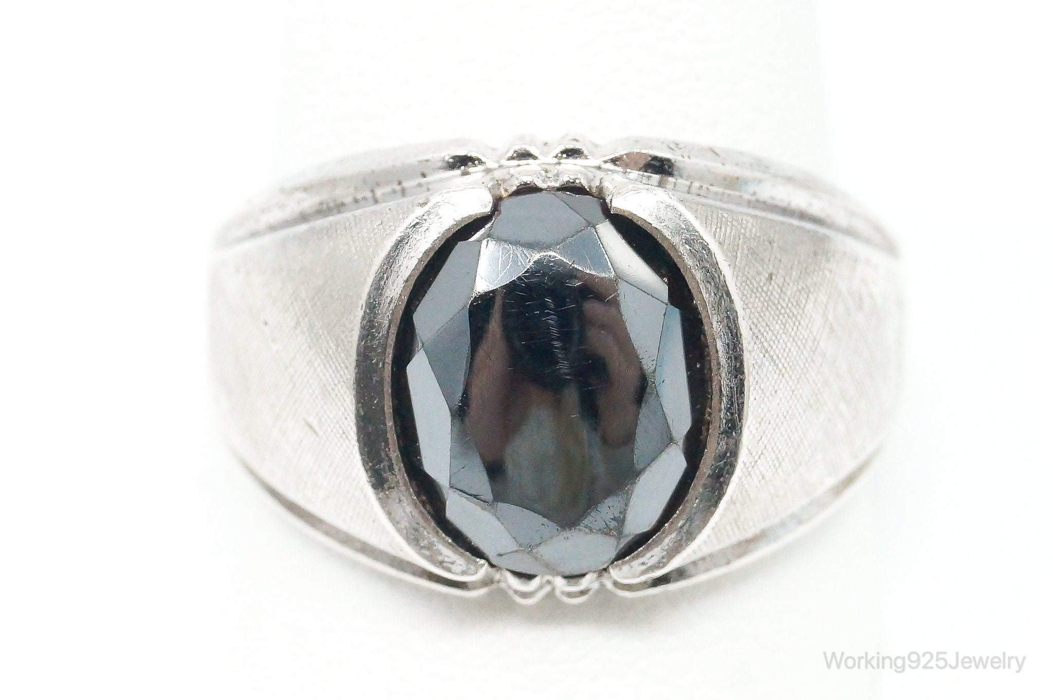 Antique Designer Clark & Coombs Hematite Sterling Silver Ring - Size 11.75