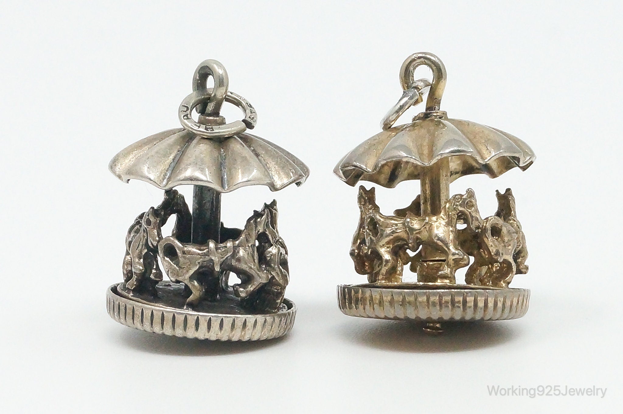 Vintage Antique Horse Merry-Go-Round Carousel Moving Sterling Silver Charms Set