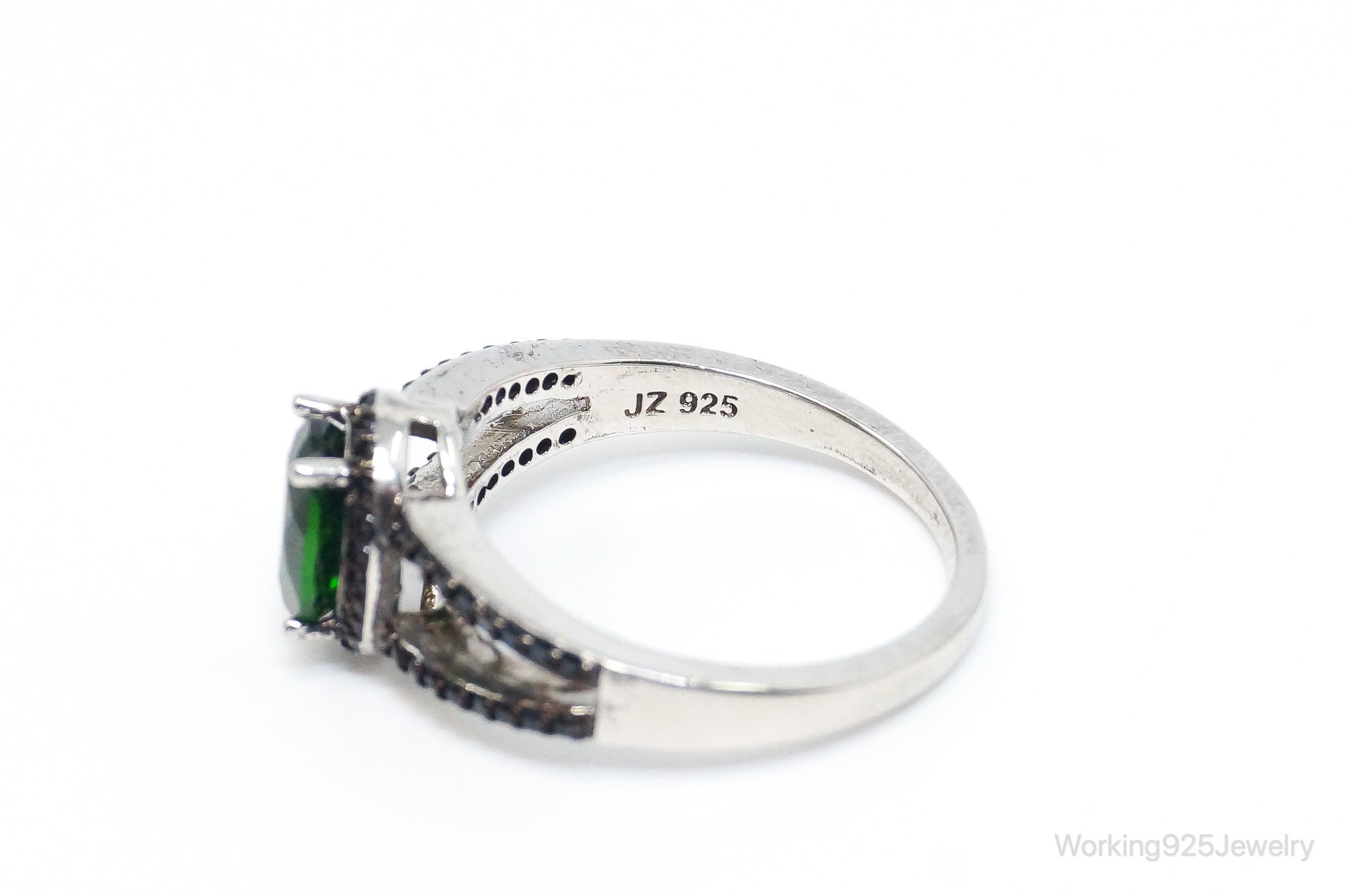 Designer JZ Lab Emerald Black Onyx Art Deco Sterling Silver Ring SZ 7.75