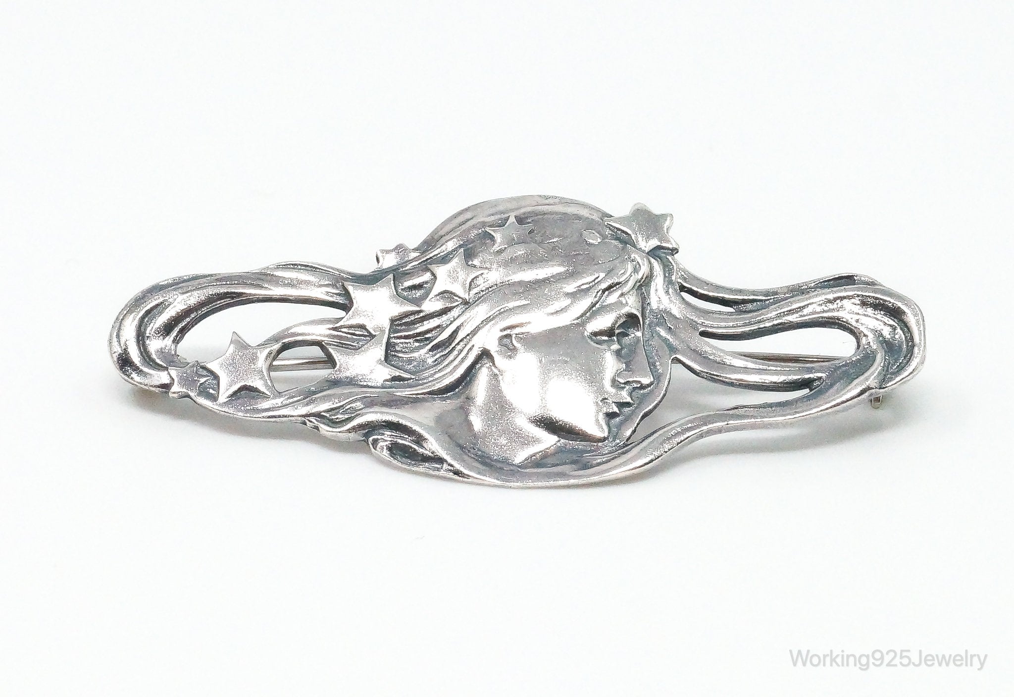 Vintage Designer BOMA Goddess Sterling Silver Brooch Pin