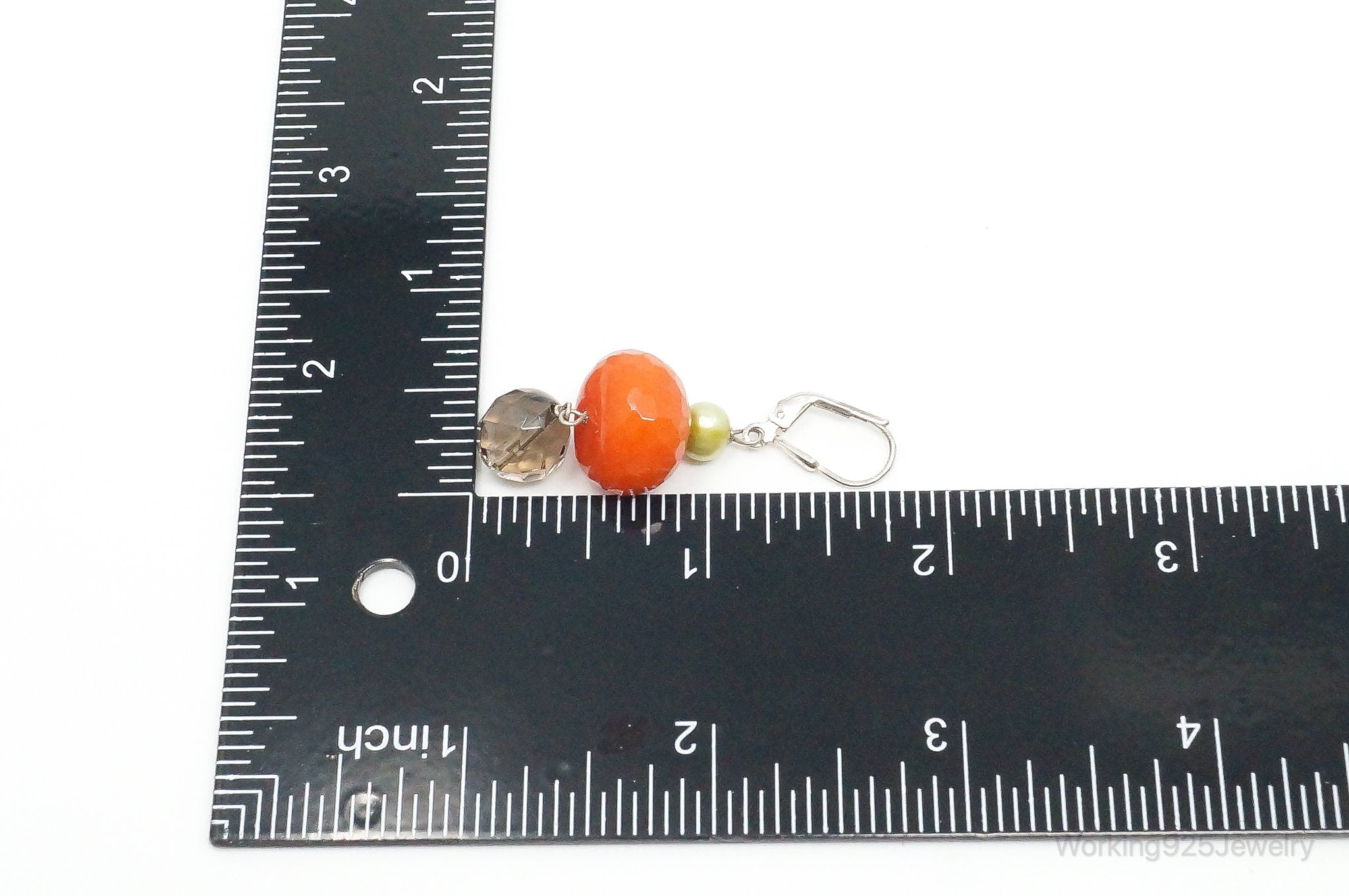 Vintage Carnelian Smoky Topaz Pearl Beads Sterling Silver Earrings