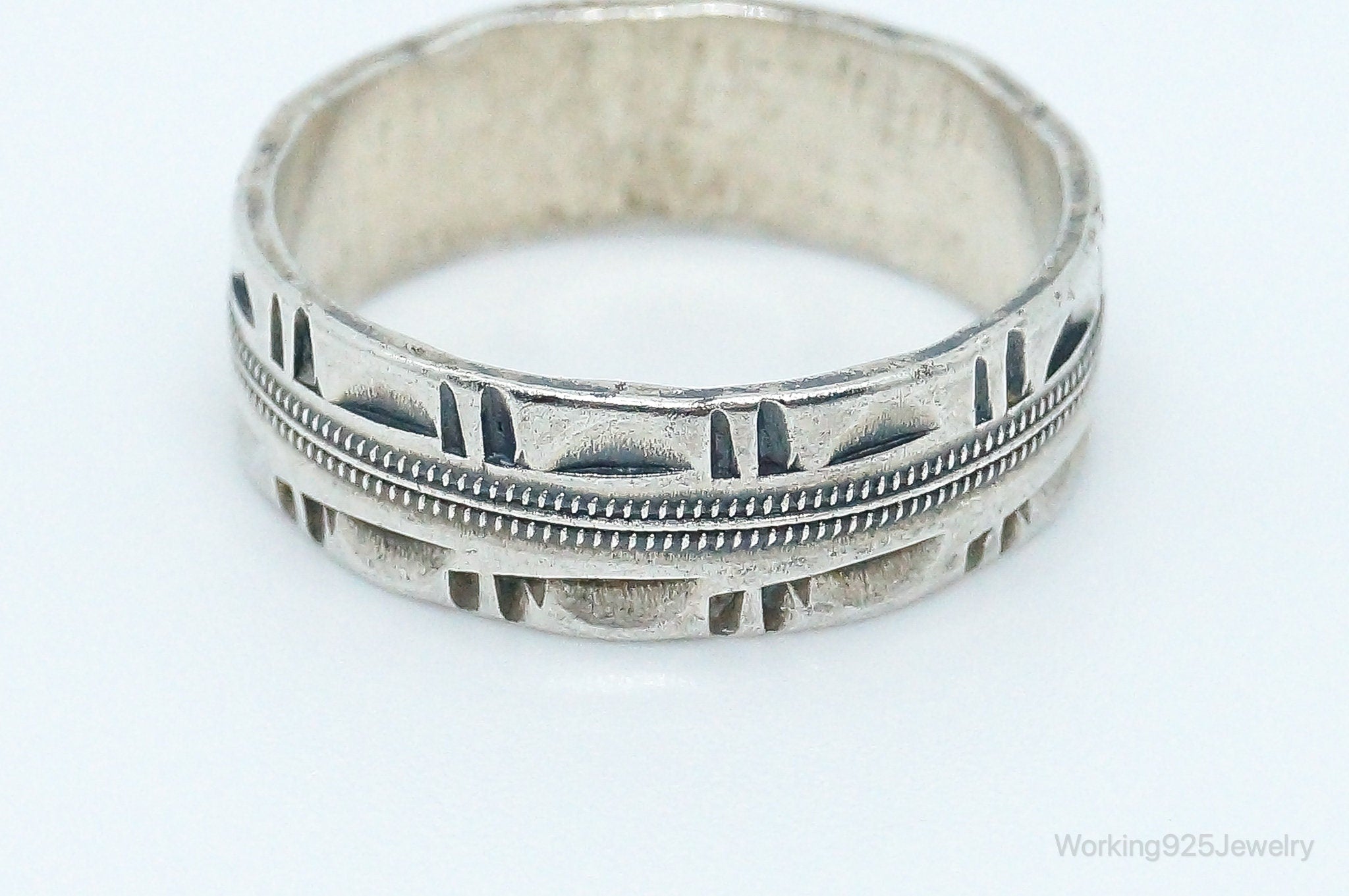 Antique Designer Sterling Silver Band Ring - Size 8