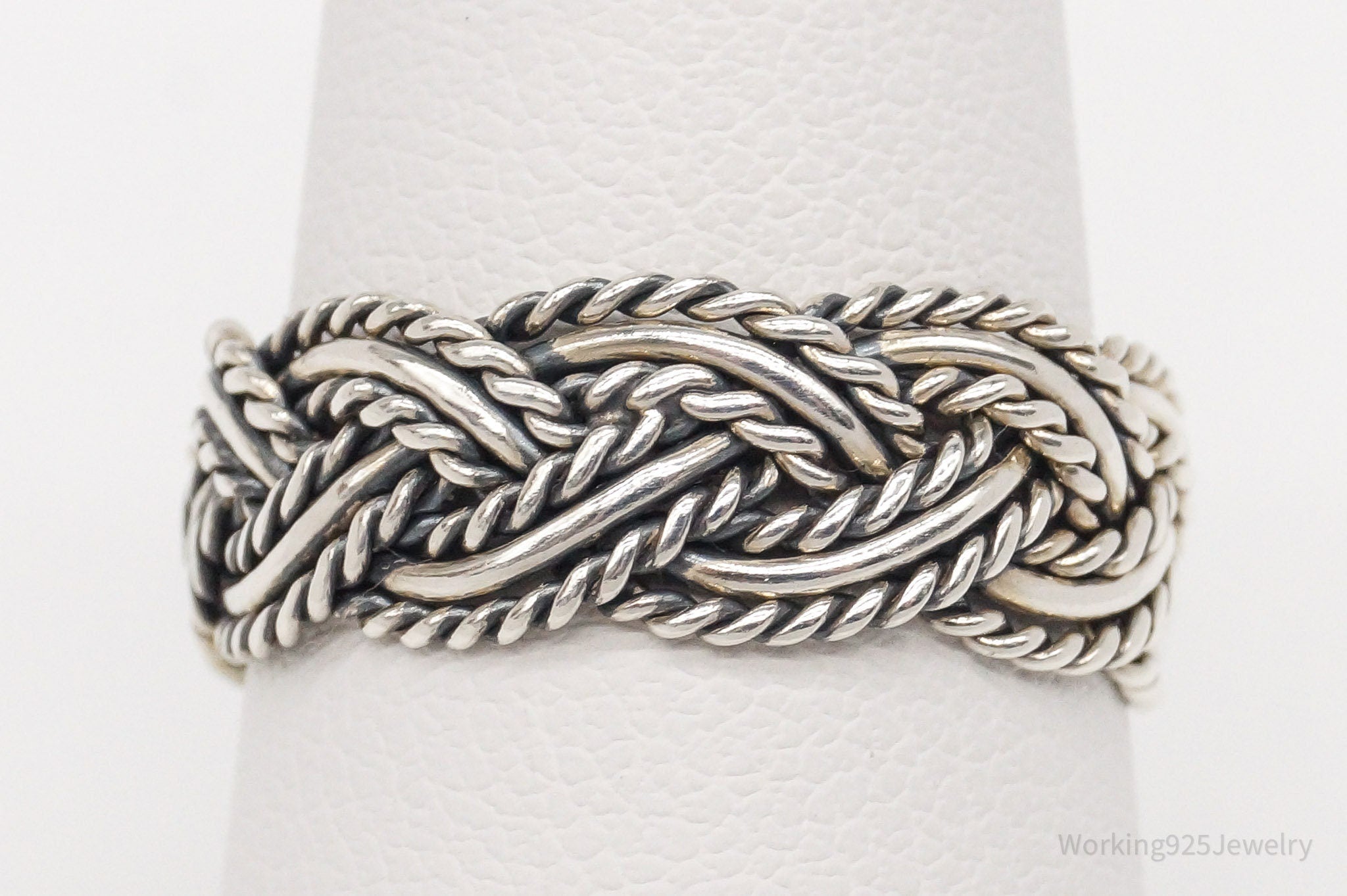 Vintage Cable Cord Rope Braid Sterling Silver Ring - Size 7.75