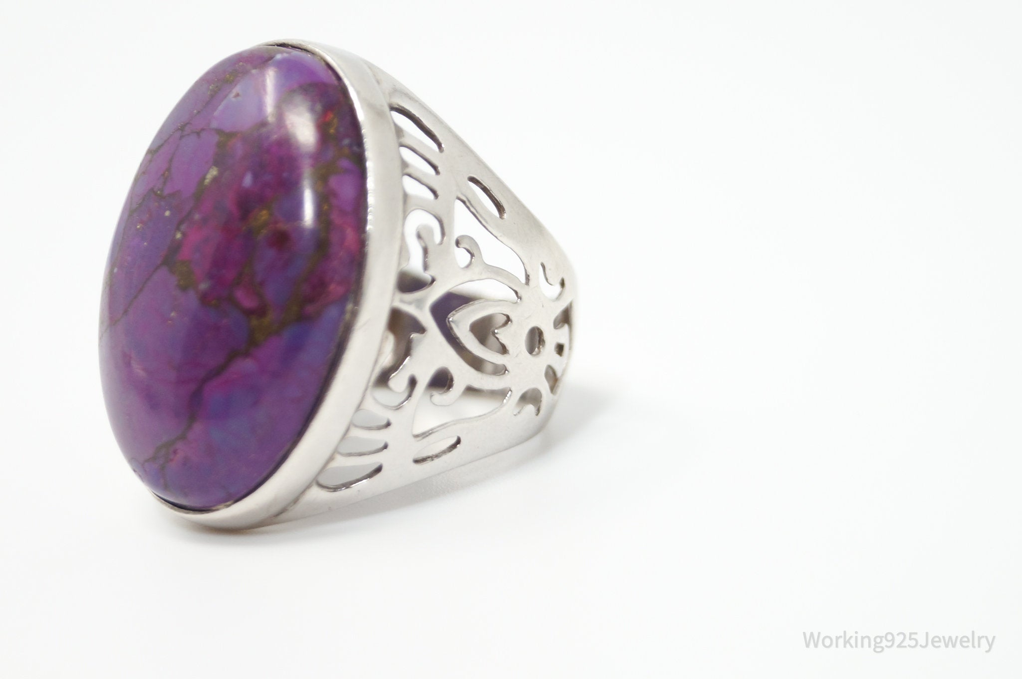 Large Vintage Designer Purple Mojave Turquoise Sterling Silver Ring - Size 7.25