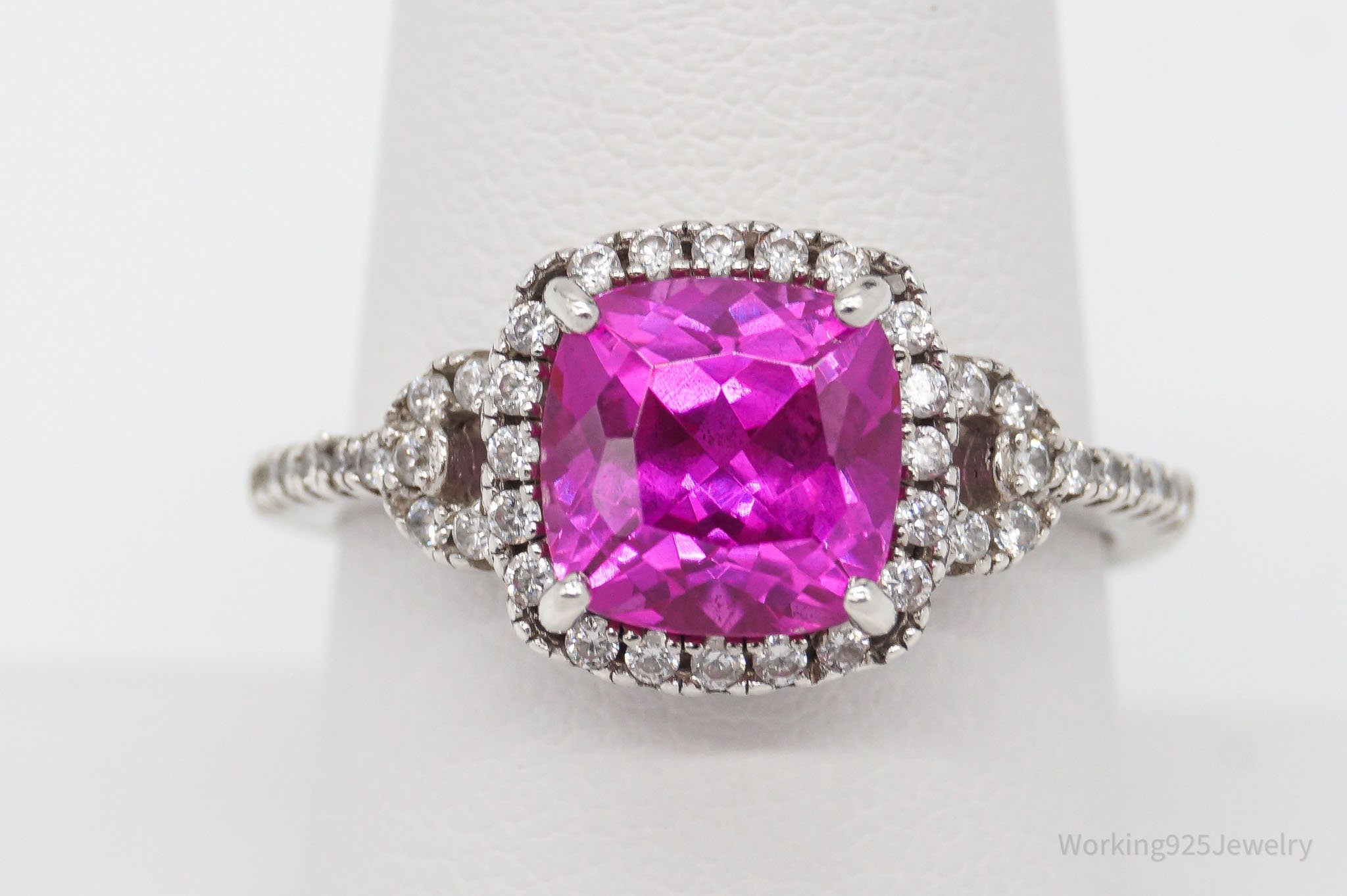 Designer Pink Sapphire Cubic Zirconia Sterling Silver Ring - Size 8.75