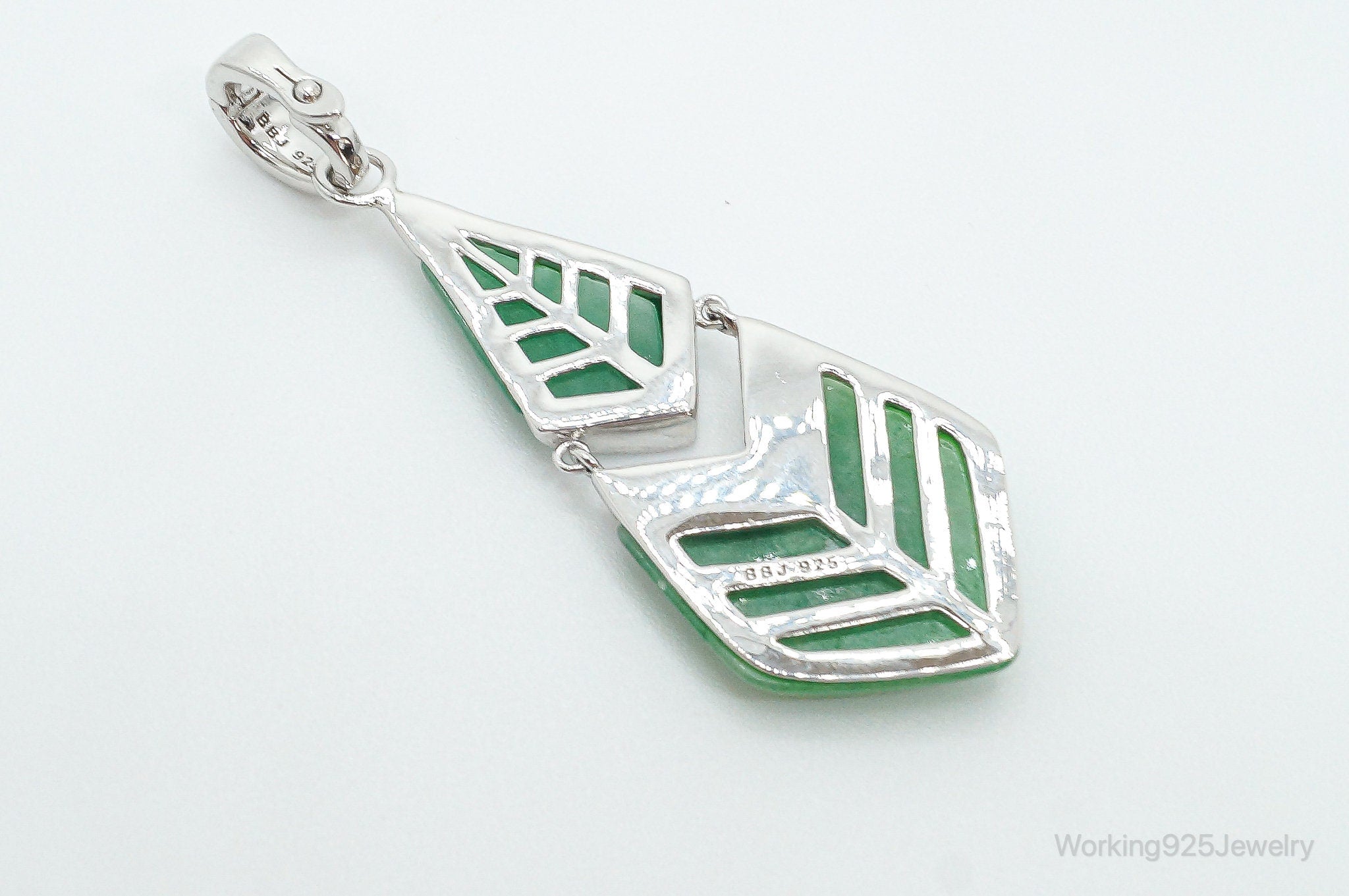 Designer BBJ Green Jade Sterling Silver Pendant