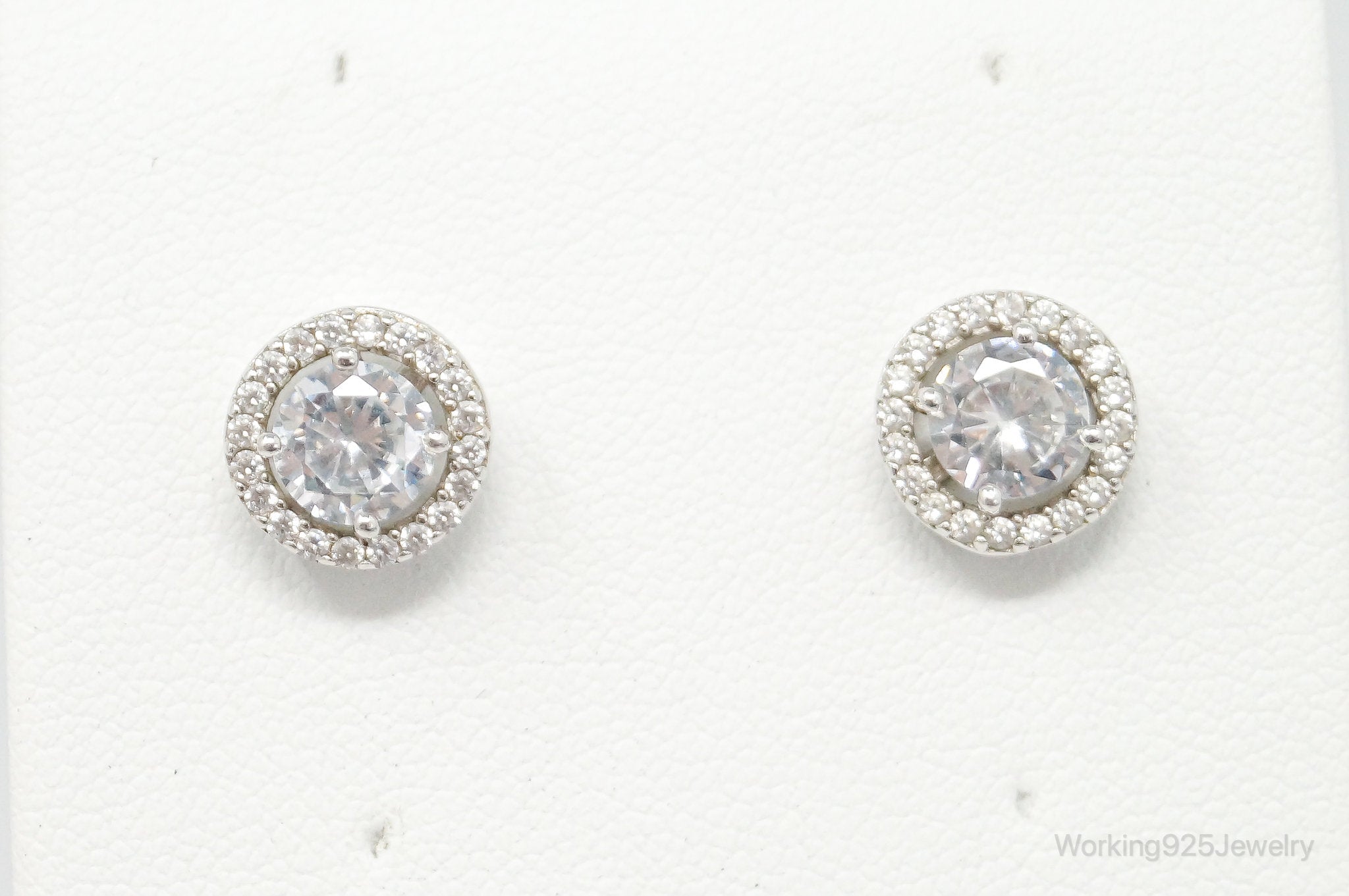 Large Cubic Zirconia Sterling Silver Stud Post Earrings