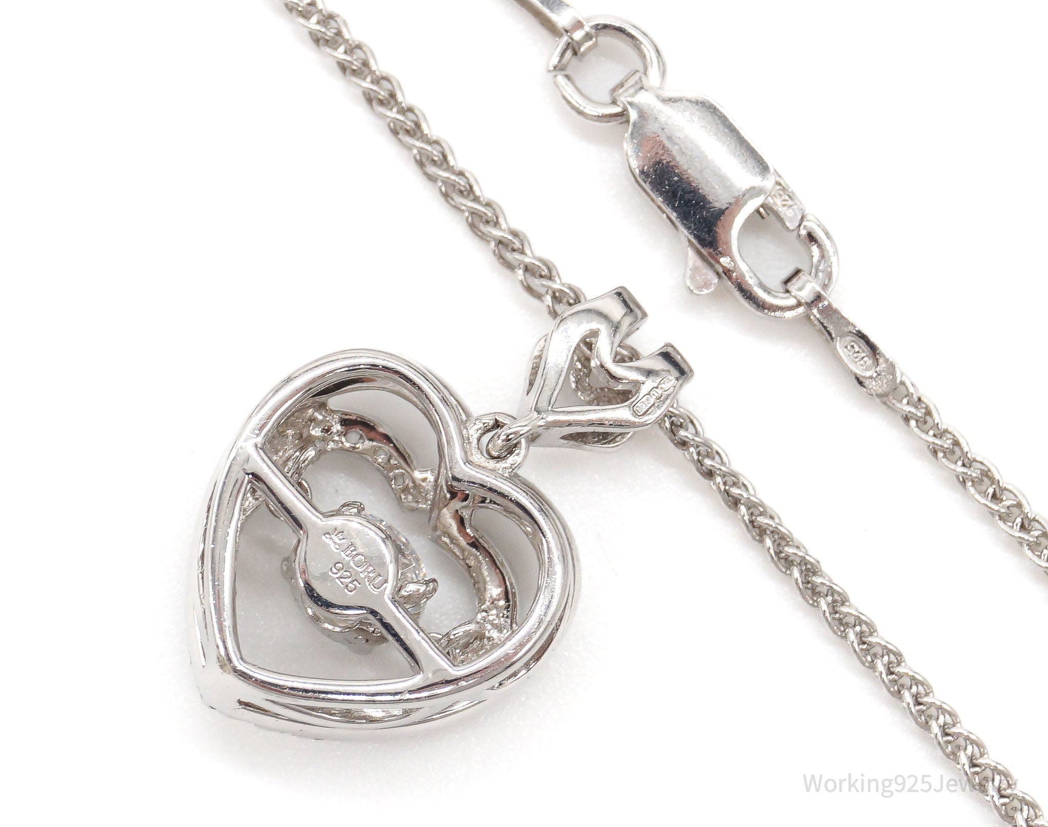 Designer Boru Cubic Zirconia Heart Sterling Silver Necklace