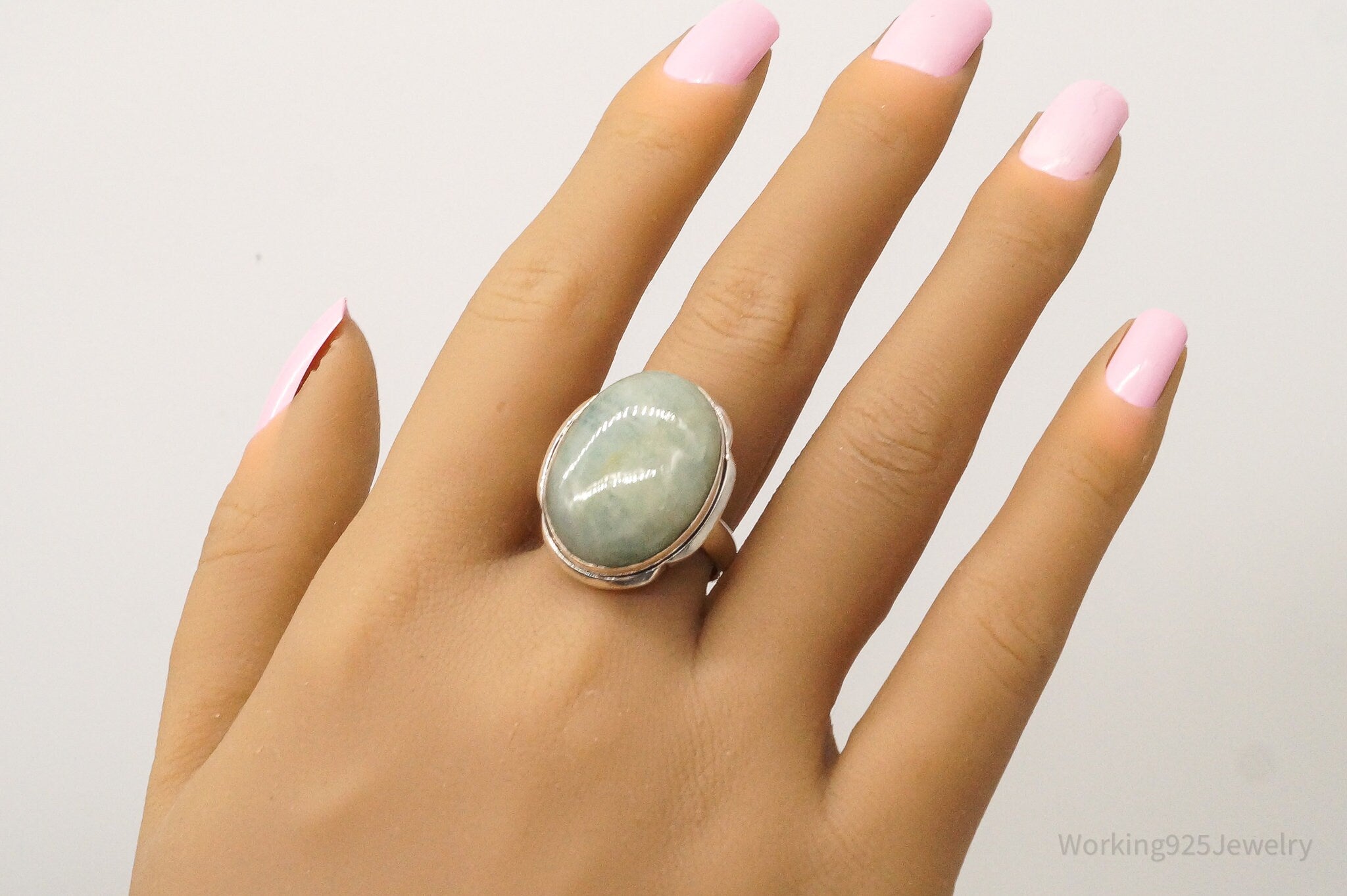 Vintage Large Amazonite Sterling Silver Ring - Size 10.25