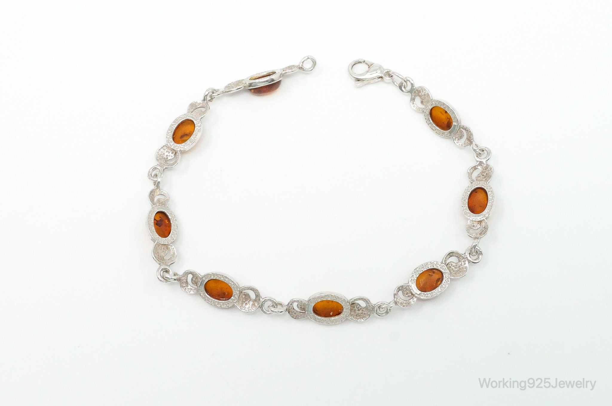 Vintage Baltic Amber Modernist Sterling Silver Bracelet