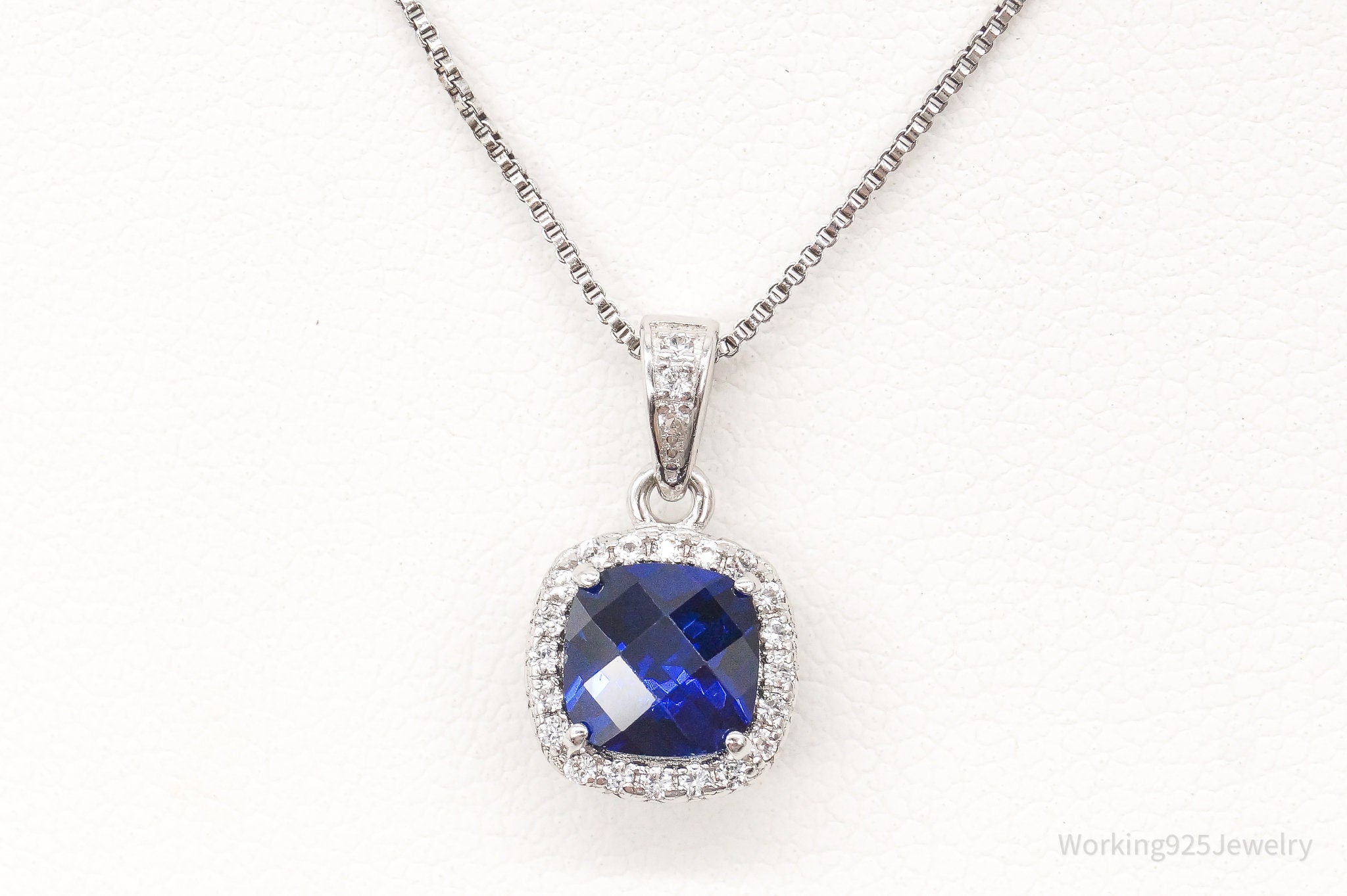 Blue Lab Sapphire Cubic Zirconia Sterling Silver Necklace