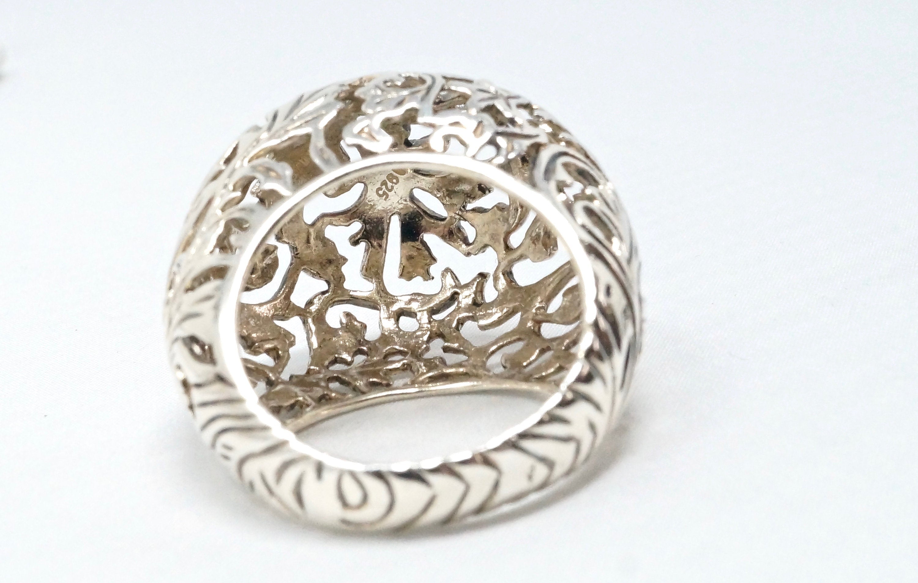 Vintage Art Nouveau Style Motif Floral Cut Out Ring Sterling Silver Sz 9.75