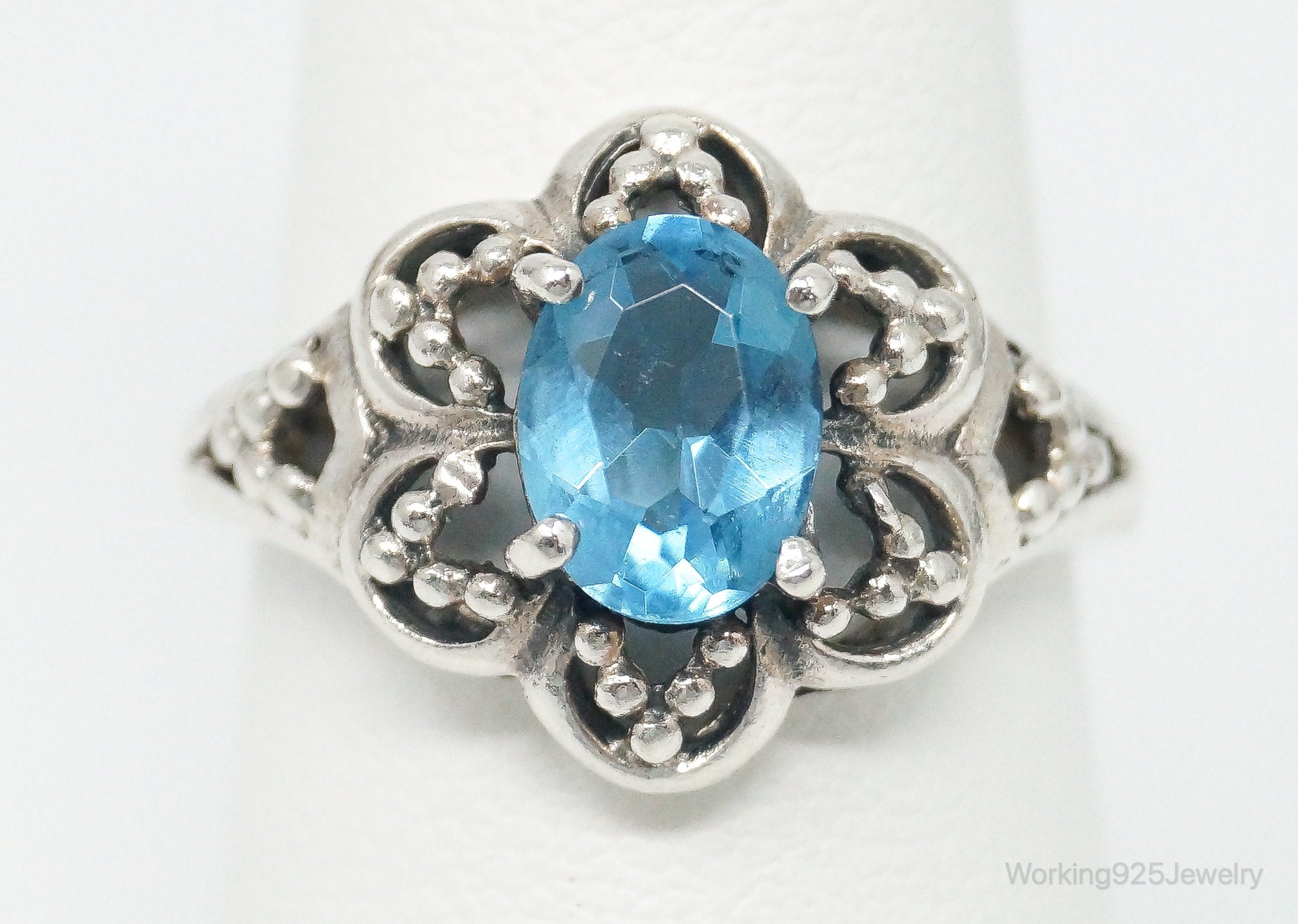 Vintage Blue Topaz Sterling Silver Ring - Size 7