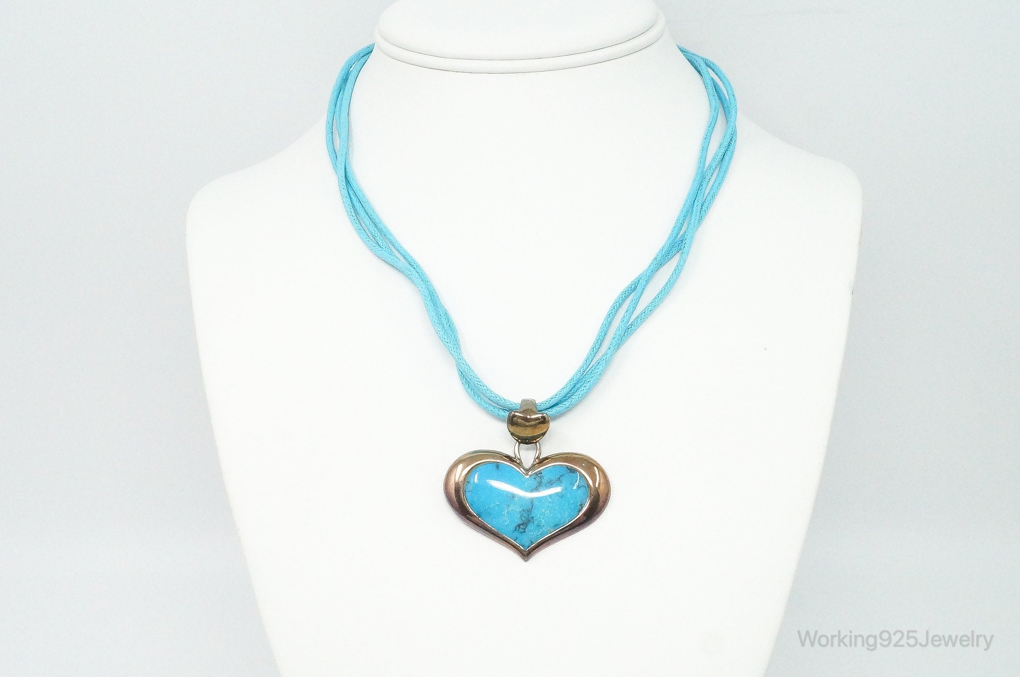 Designer SX Turquoise Heart Sterling Silver Cord Necklace