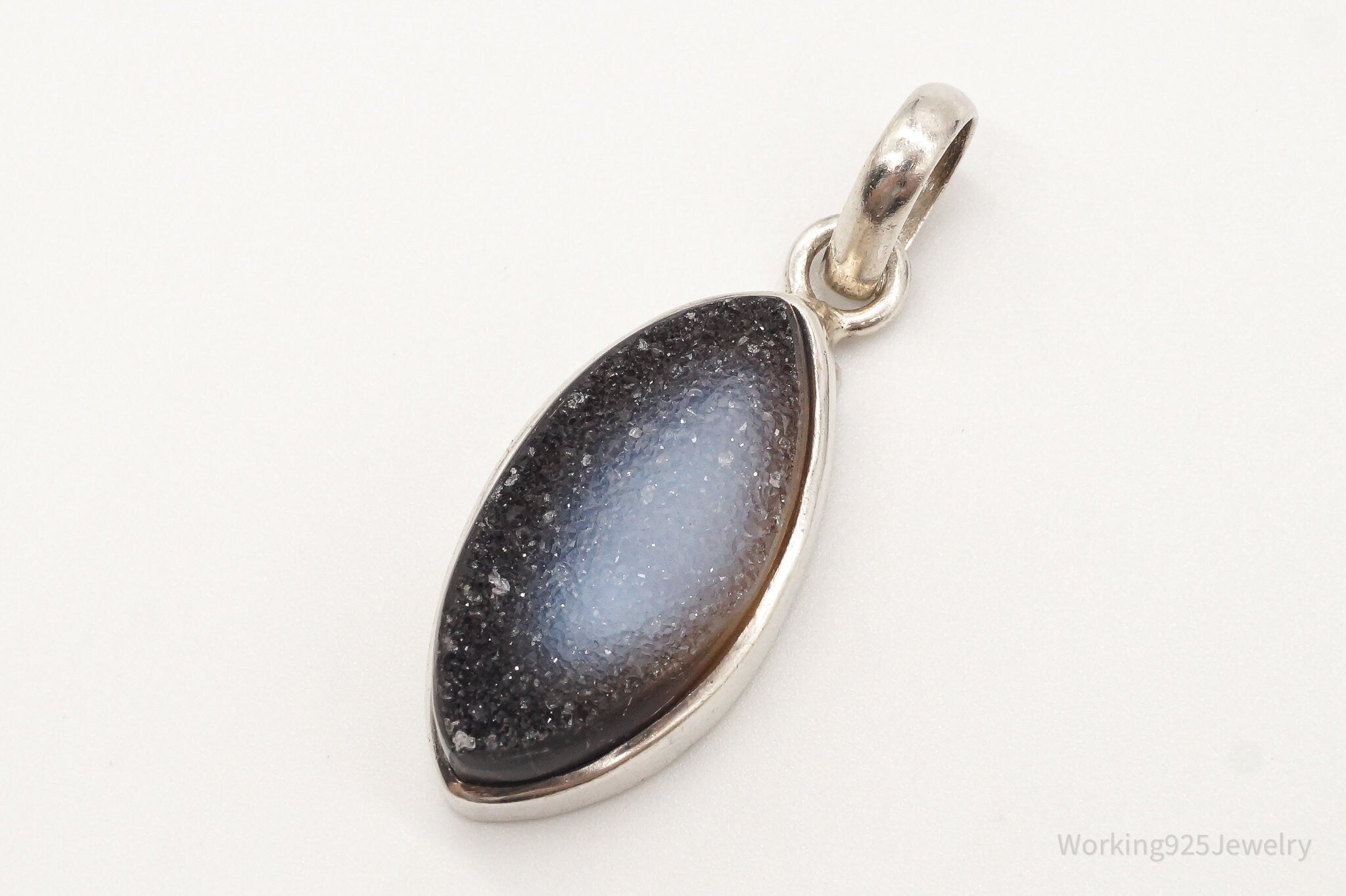 Vintage Large Druzy Quartz Sterling Silver Pendant