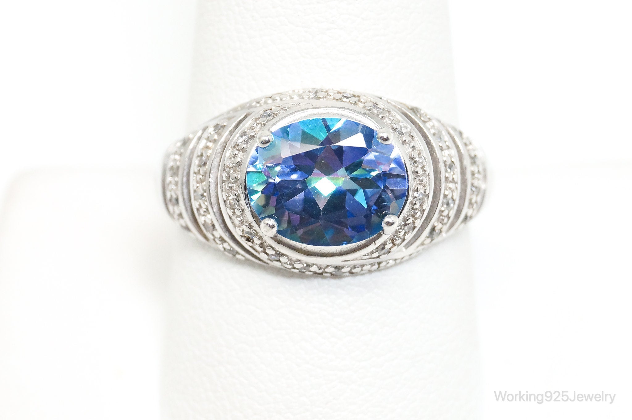 Vintage Designer NVC Blue Mystic Topaz CZ Sterling Silver Ring - Size 10