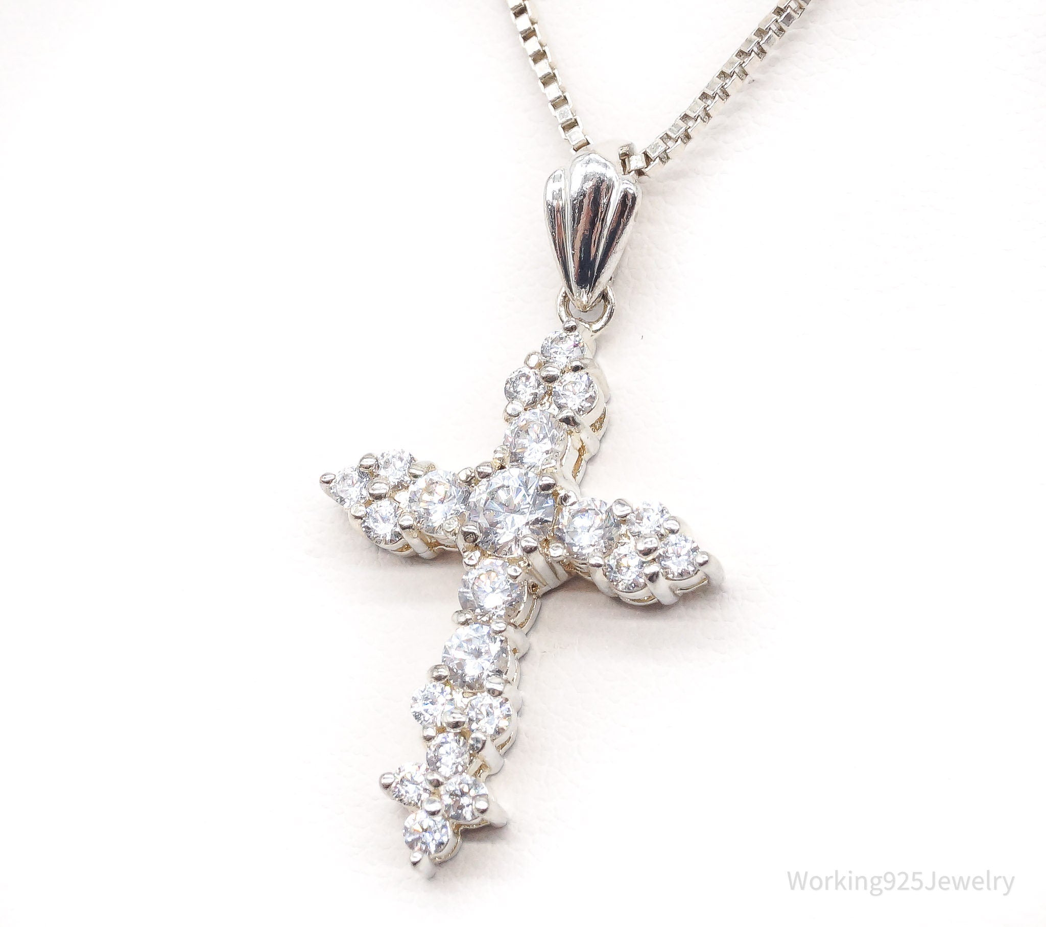 Vintage Cubic Zirconia Cross Sterling Silver Necklace