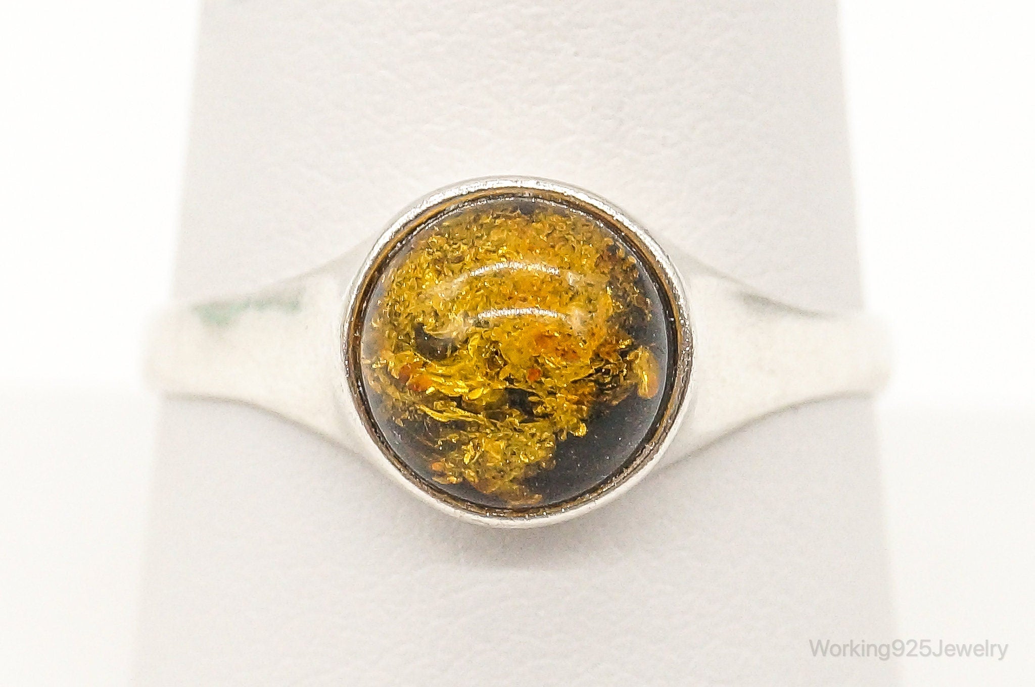 Vintage Amber Modernist Sterling Silver Ring - Size 8.5