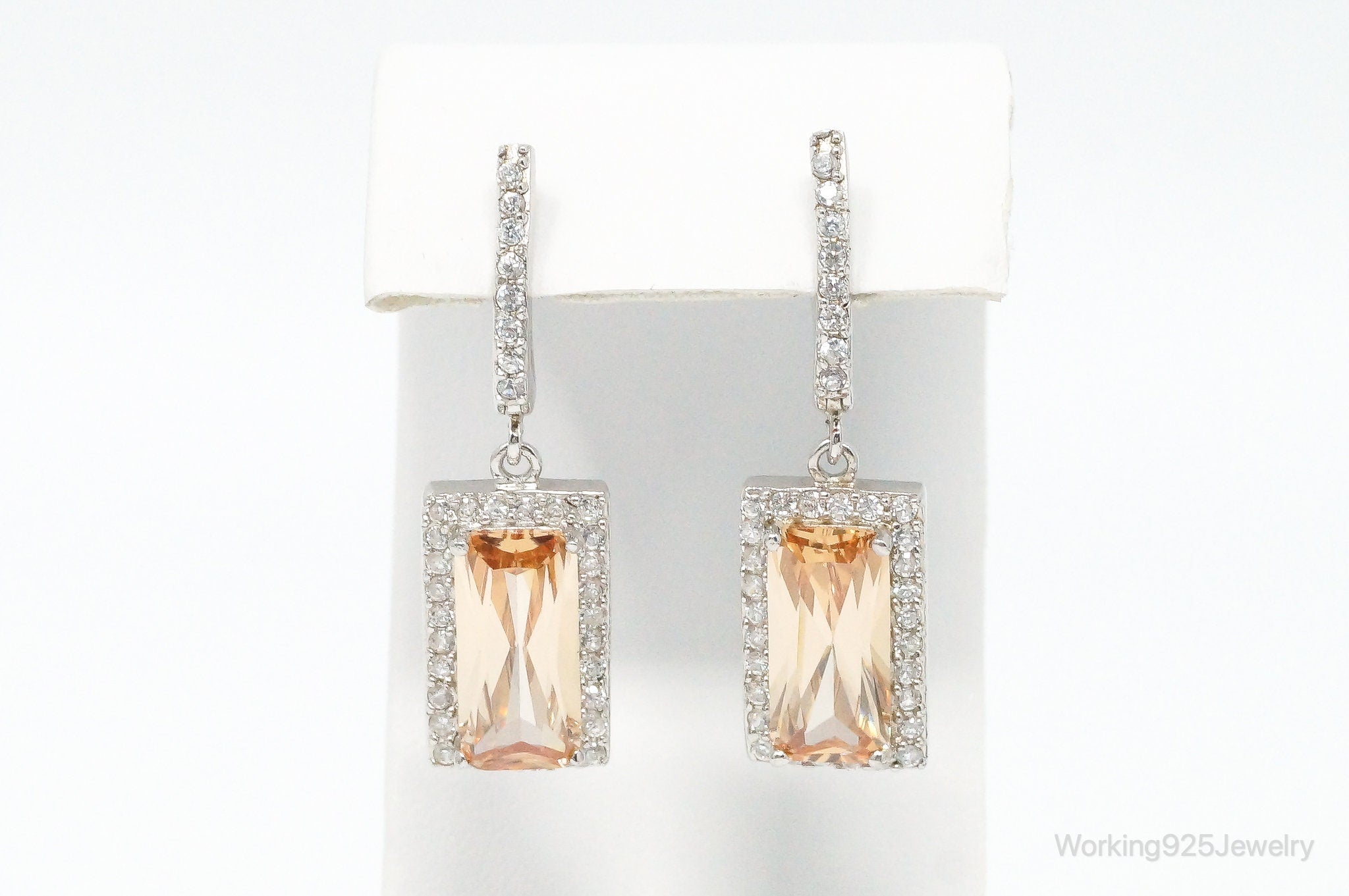 Large Citrine Cubic Zirconia Sterling Silver Earrings